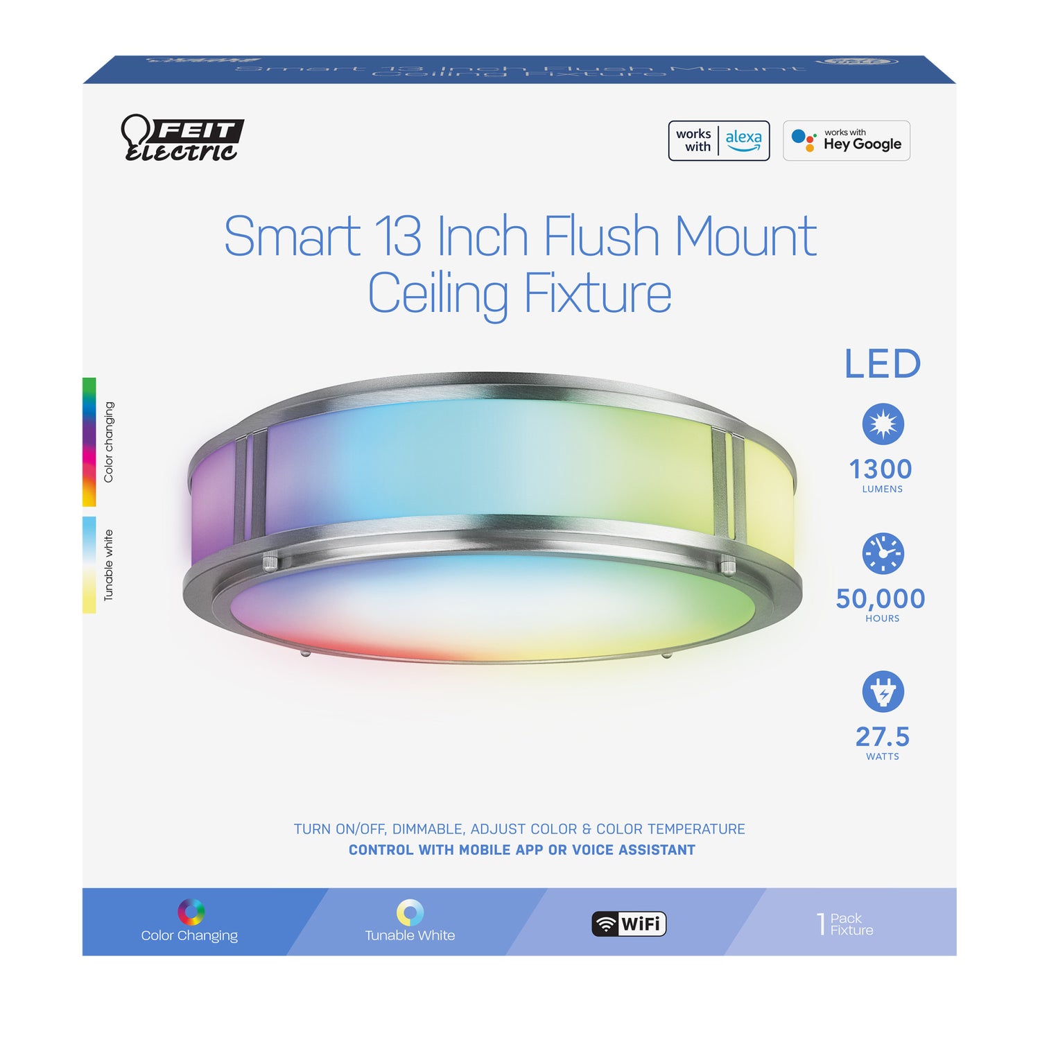 13 In. RGBW Flush Mount Smart Ceiling Fixture