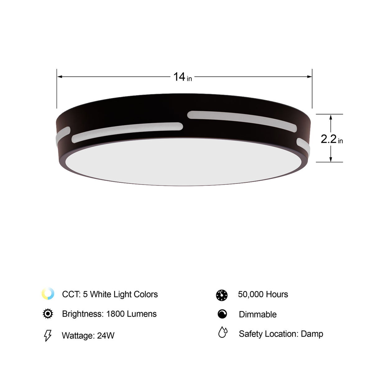 14 in. Dimmable Adjustable White LED Ceiling Fixture with Motion Night Light, Matte Black