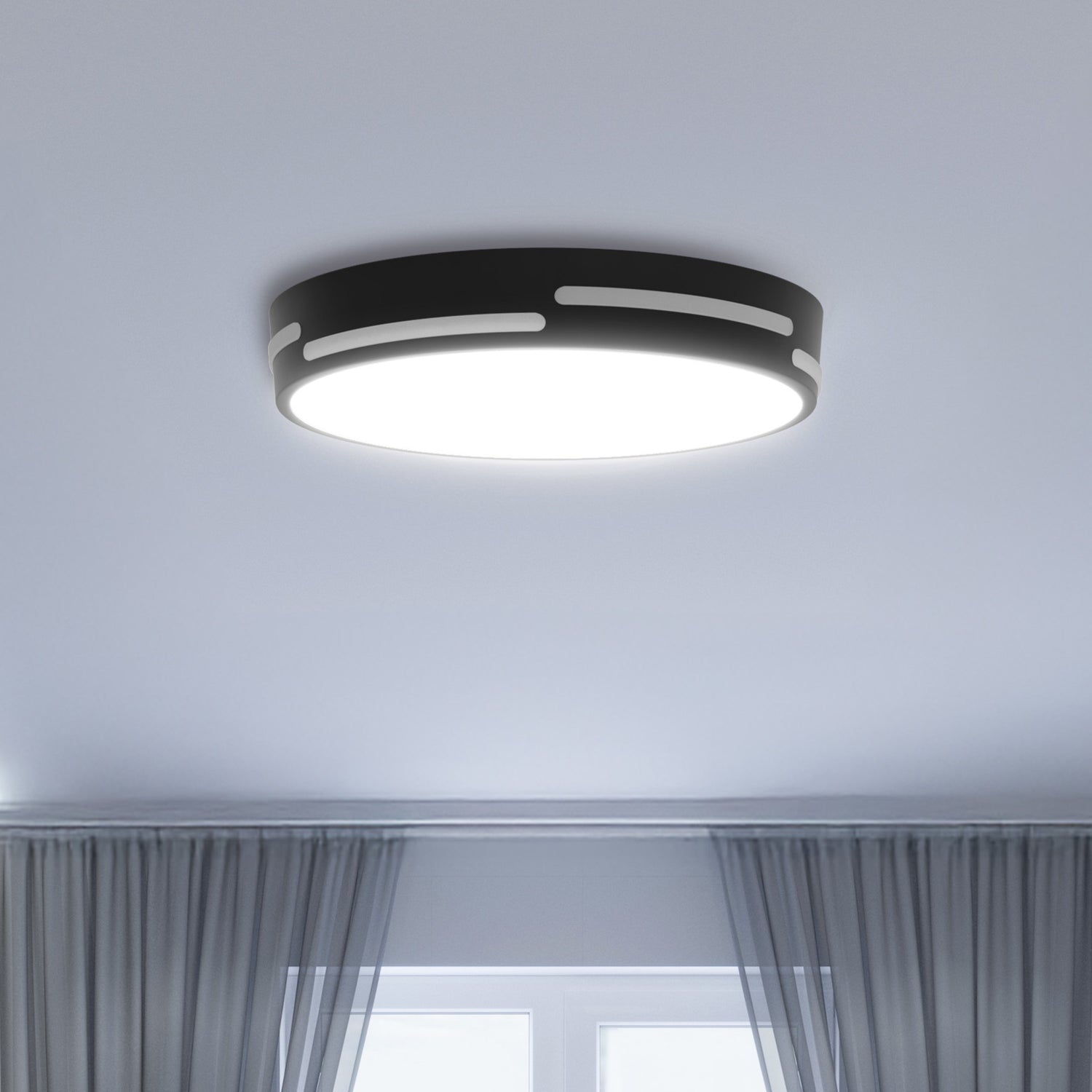 14 in. Dimmable Adjustable White LED Ceiling Fixture with Motion Night Light, Matte Black