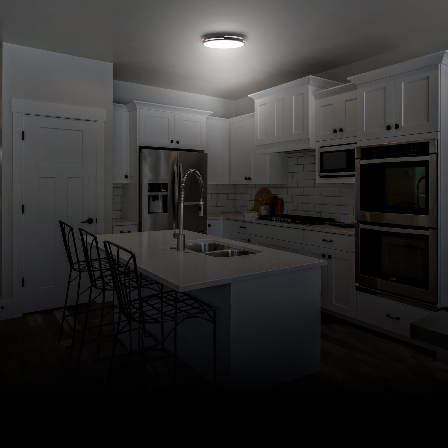 14 in. Dimmable Adjustable White LED Ceiling Fixture with Motion Night Light, Matte Black