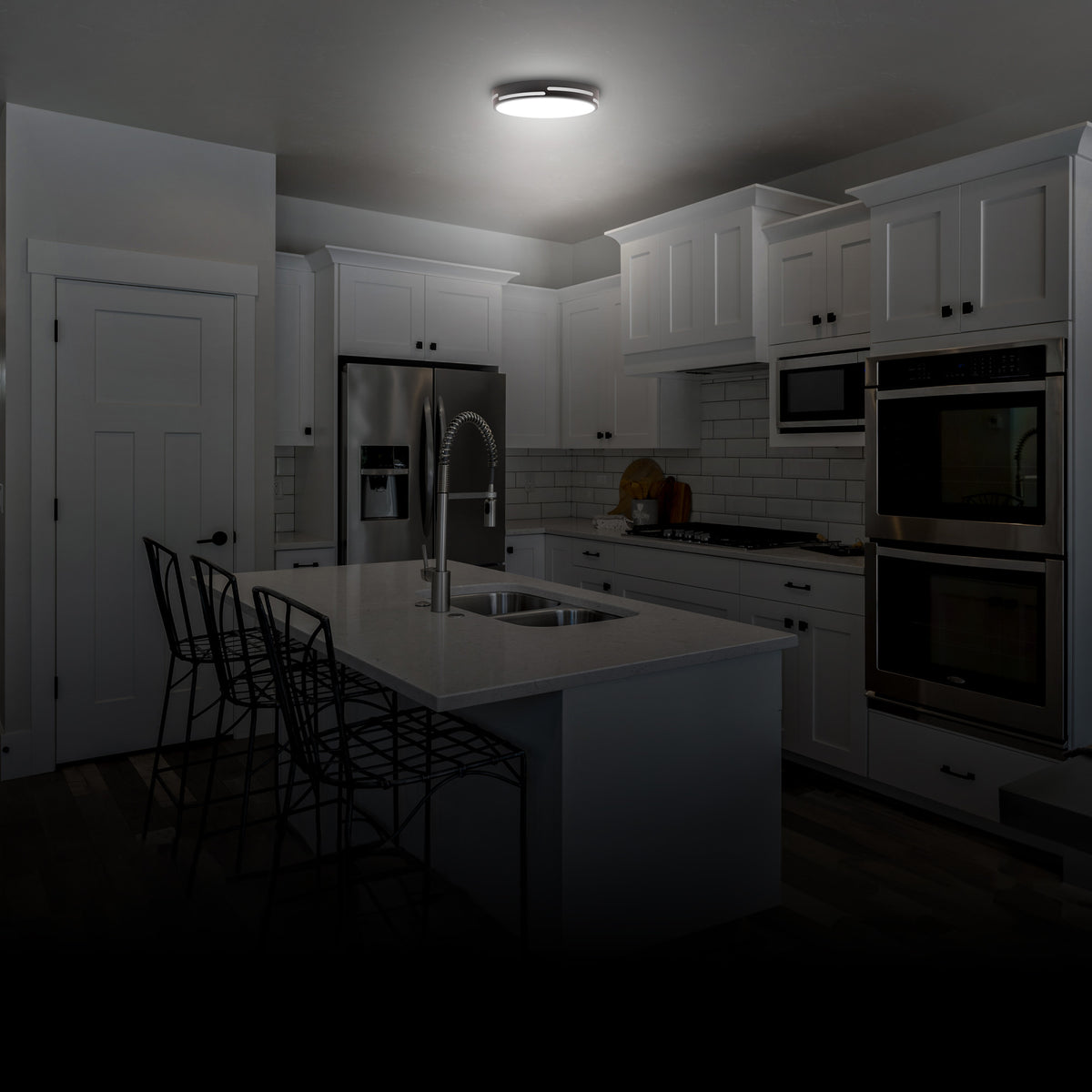 14 in. Dimmable Adjustable White LED Ceiling Fixture with Motion Night Light, Matte Black