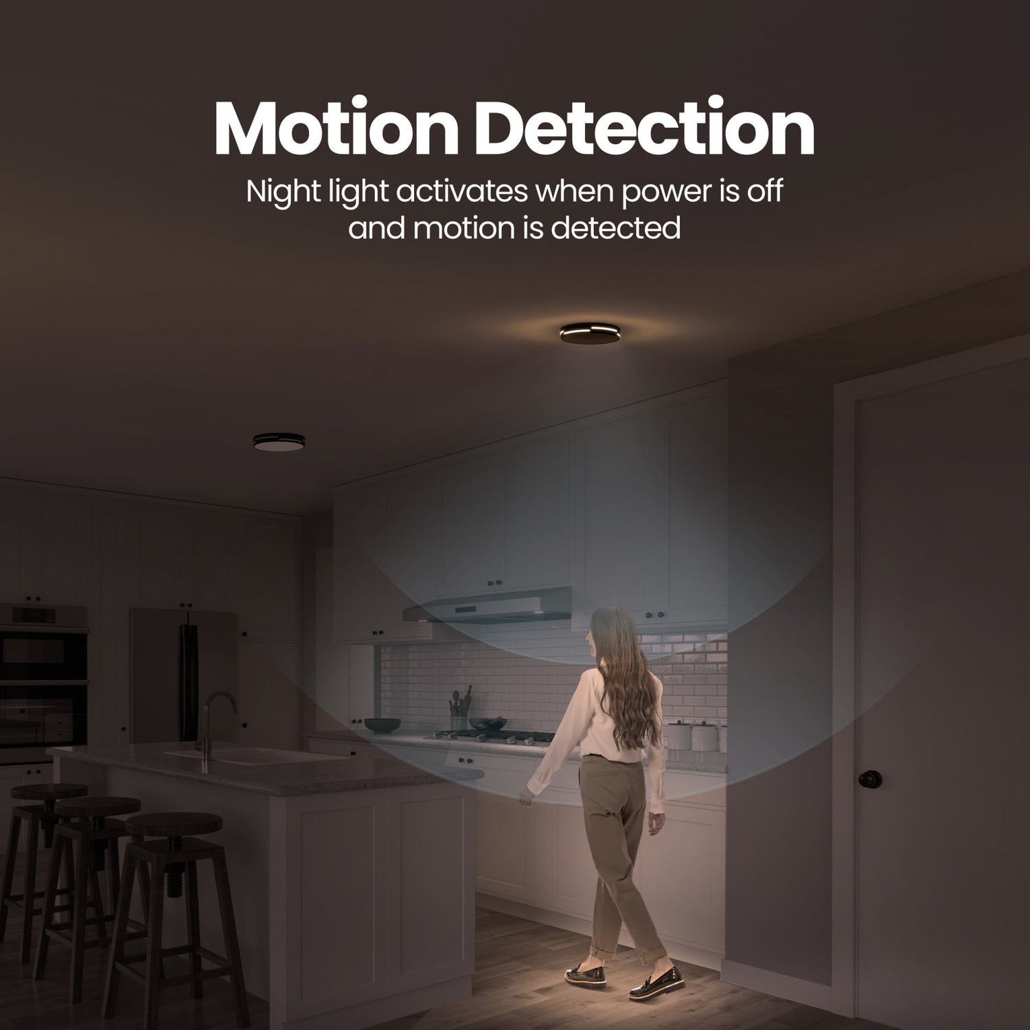 14 in. Dimmable Adjustable White LED Ceiling Fixture with Motion Night Light, Matte Black