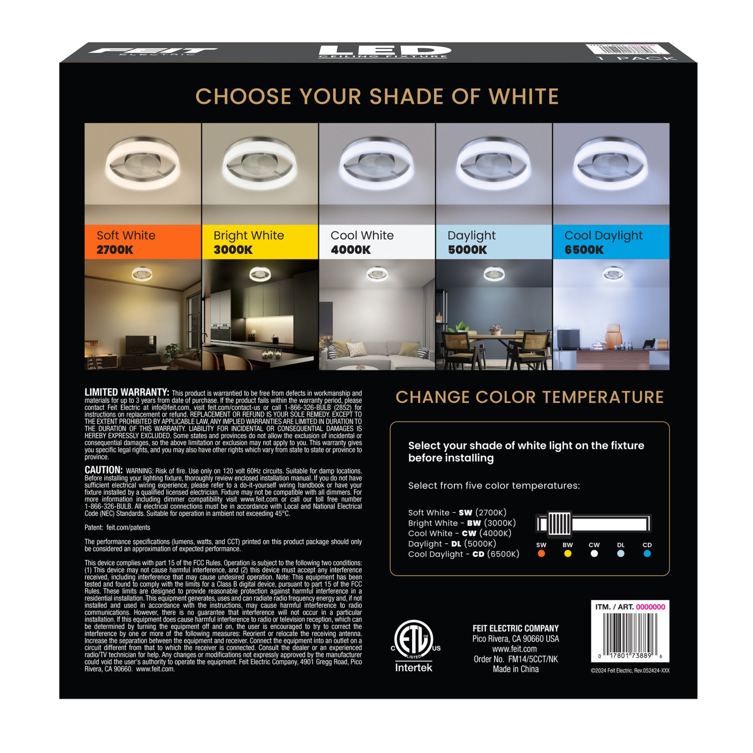 14 in. Dimmable Adjustable White LED Ceiling Fixture, Brushed Nickel