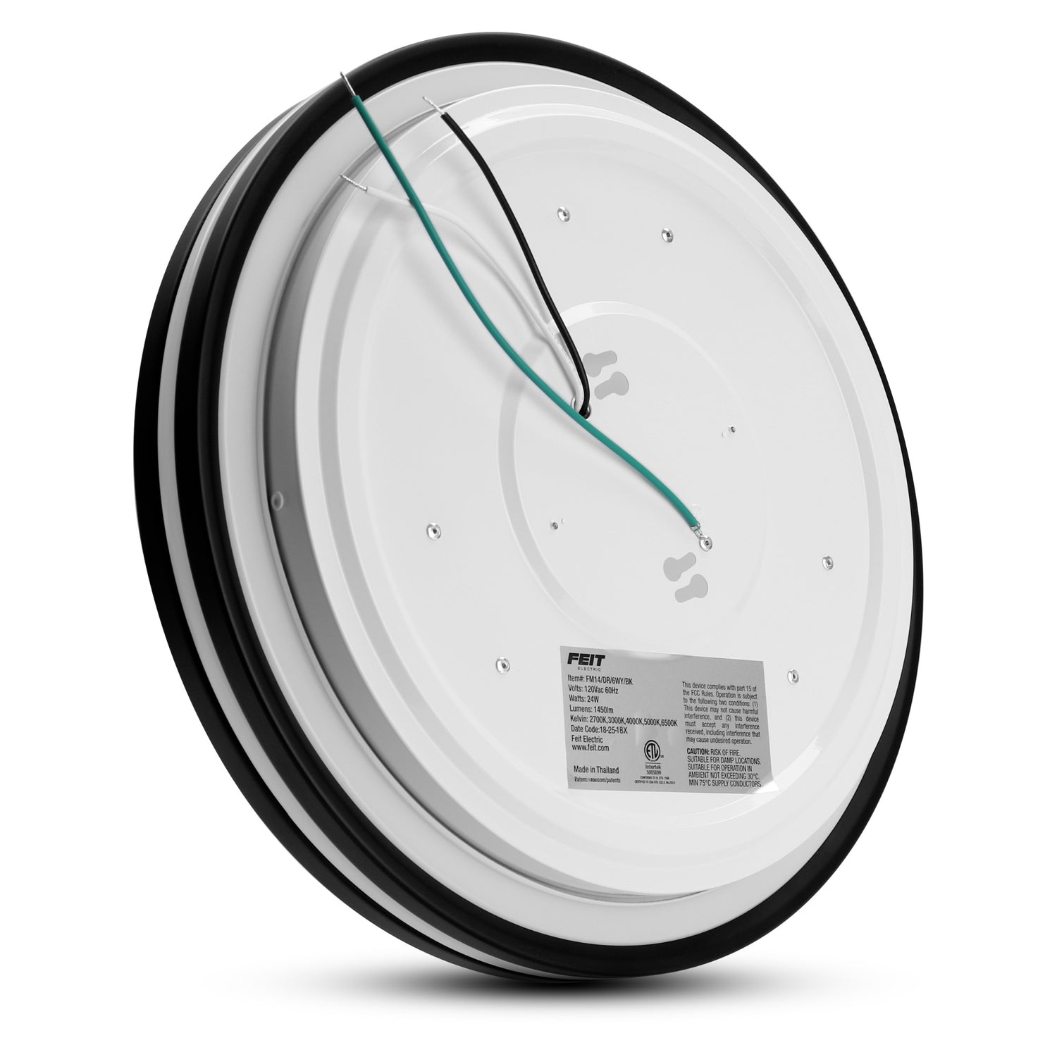 14 in. Dimmable Adjustable White Dual Band LED Flush Mount Ceiling Fixture, Matte Black