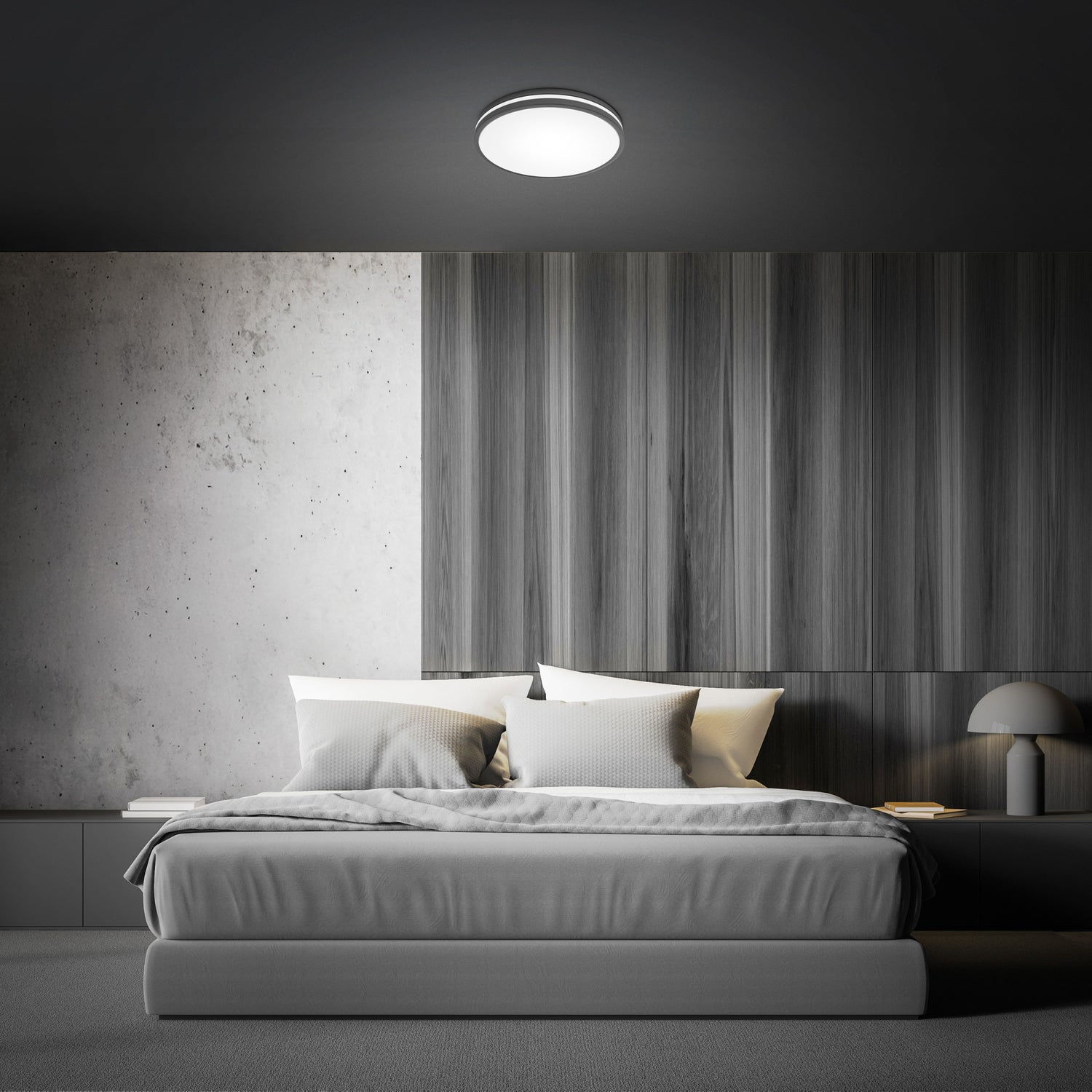 14 in. Dimmable Adjustable White Dual Band LED Flush Mount Ceiling Fixture, Matte Black