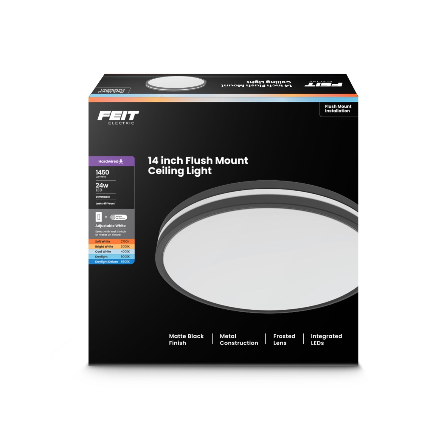 14 in. Dimmable Adjustable White Dual Band LED Flush Mount Ceiling Fixture with Switch Mode, Matte Black