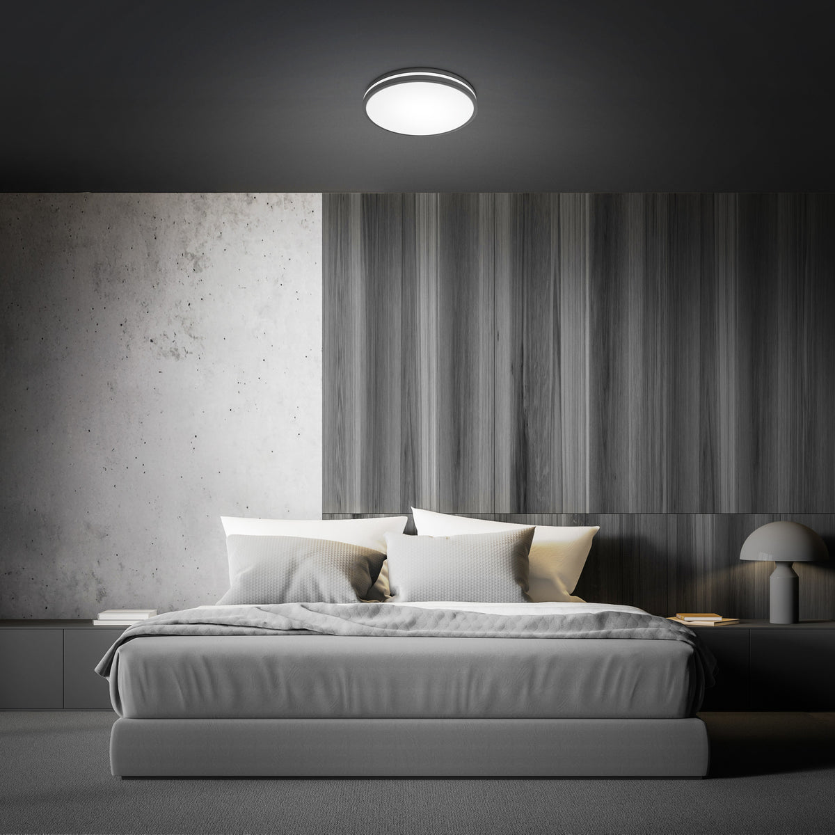 14 in. Dimmable Adjustable White Dual Band LED Flush Mount Ceiling Fixture with Switch Mode, Matte Black