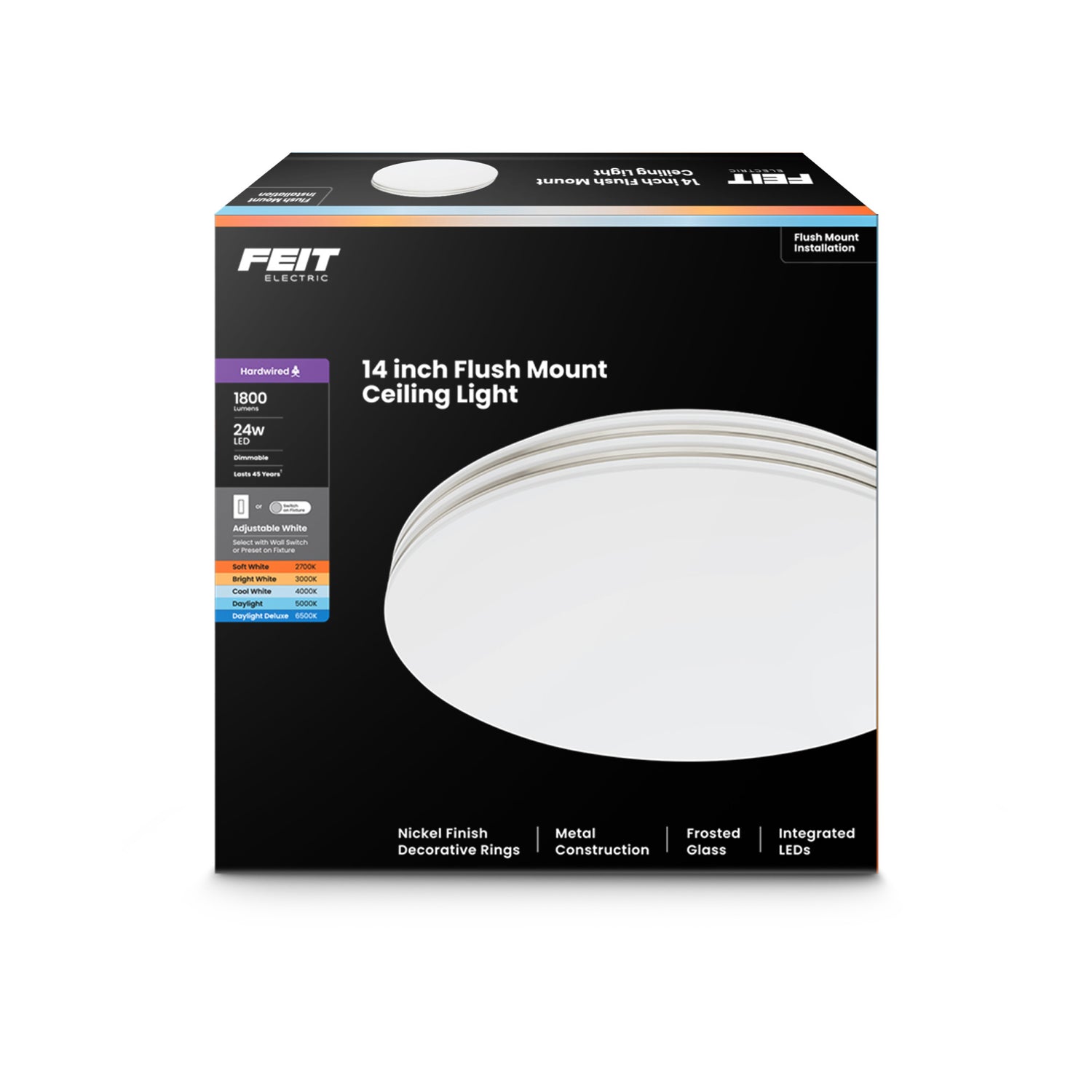 14 in. Dimmable Adjustable White LED Flush Mount Ceiling Fixture, Chrome