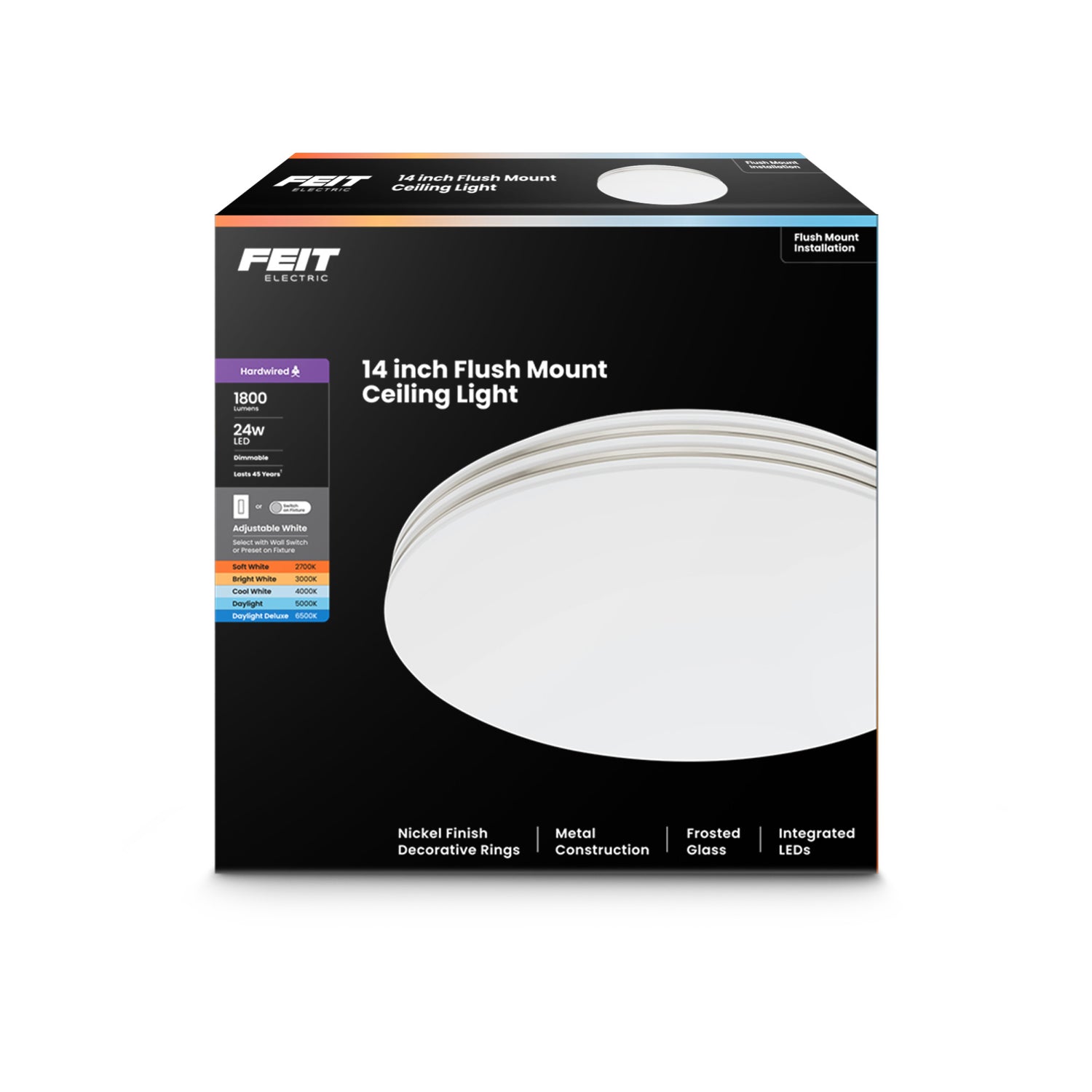14 in. Dimmable Adjustable White LED Flush Mount Ceiling Fixture with Switch Mode, Chrome