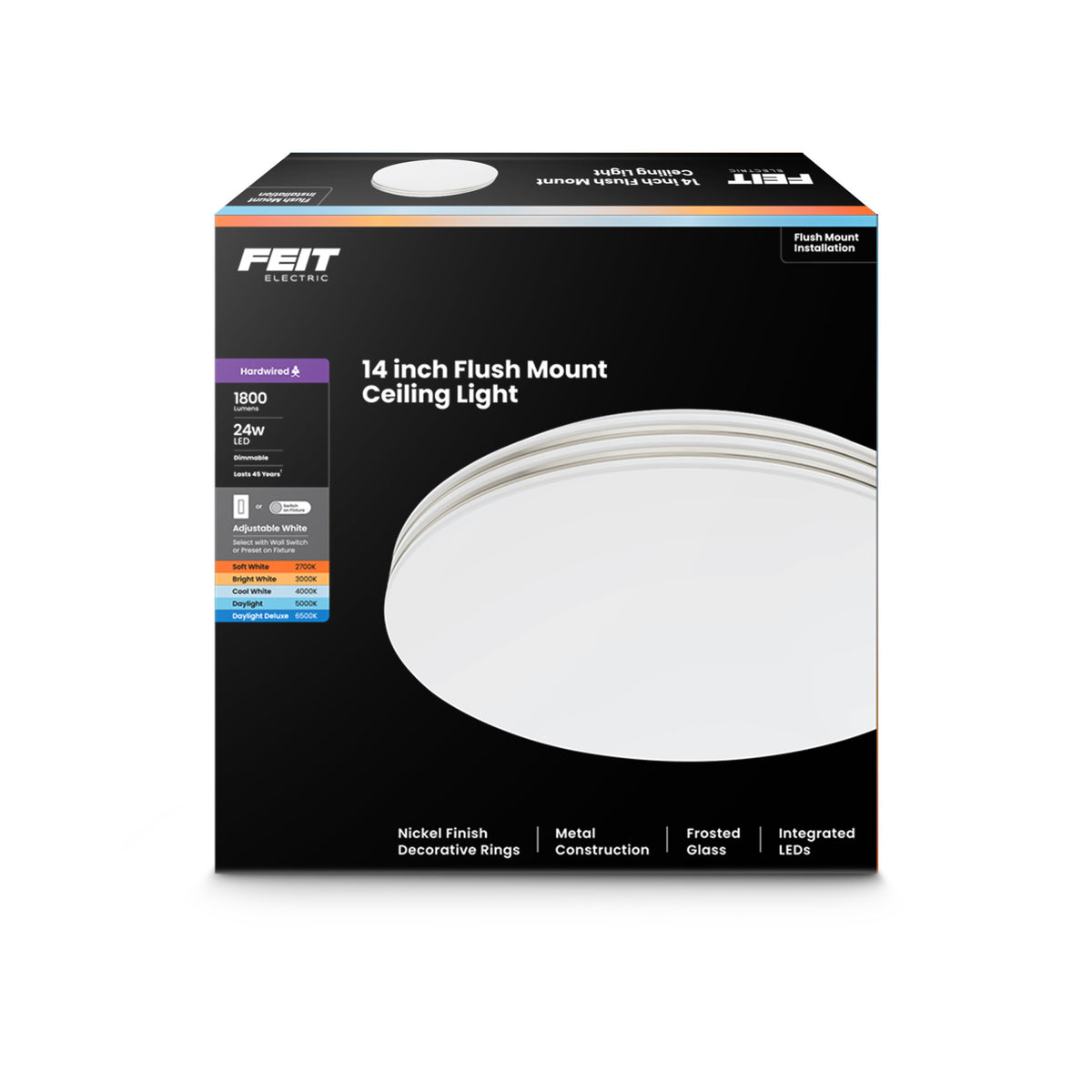 14 in. Dimmable Adjustable White LED Flush Mount Ceiling Fixture with Switch Mode, Chrome