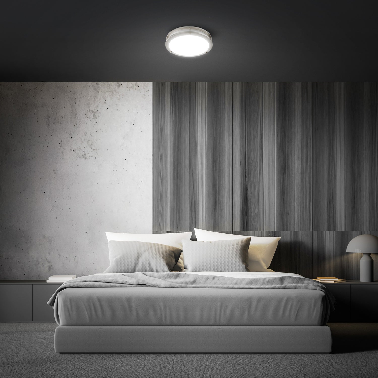 14 in. Dimmable Adjustable White LED Flush Mount Ceiling Fixture, Brushed Nickel