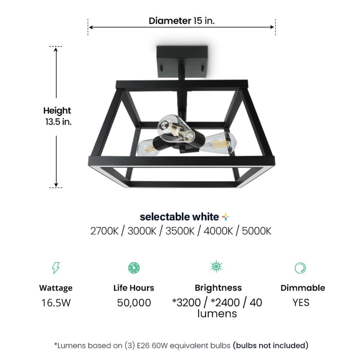 Katalyst Collection 15 in. Decorative 3-Light Trapezoid Semi-Flush Mount