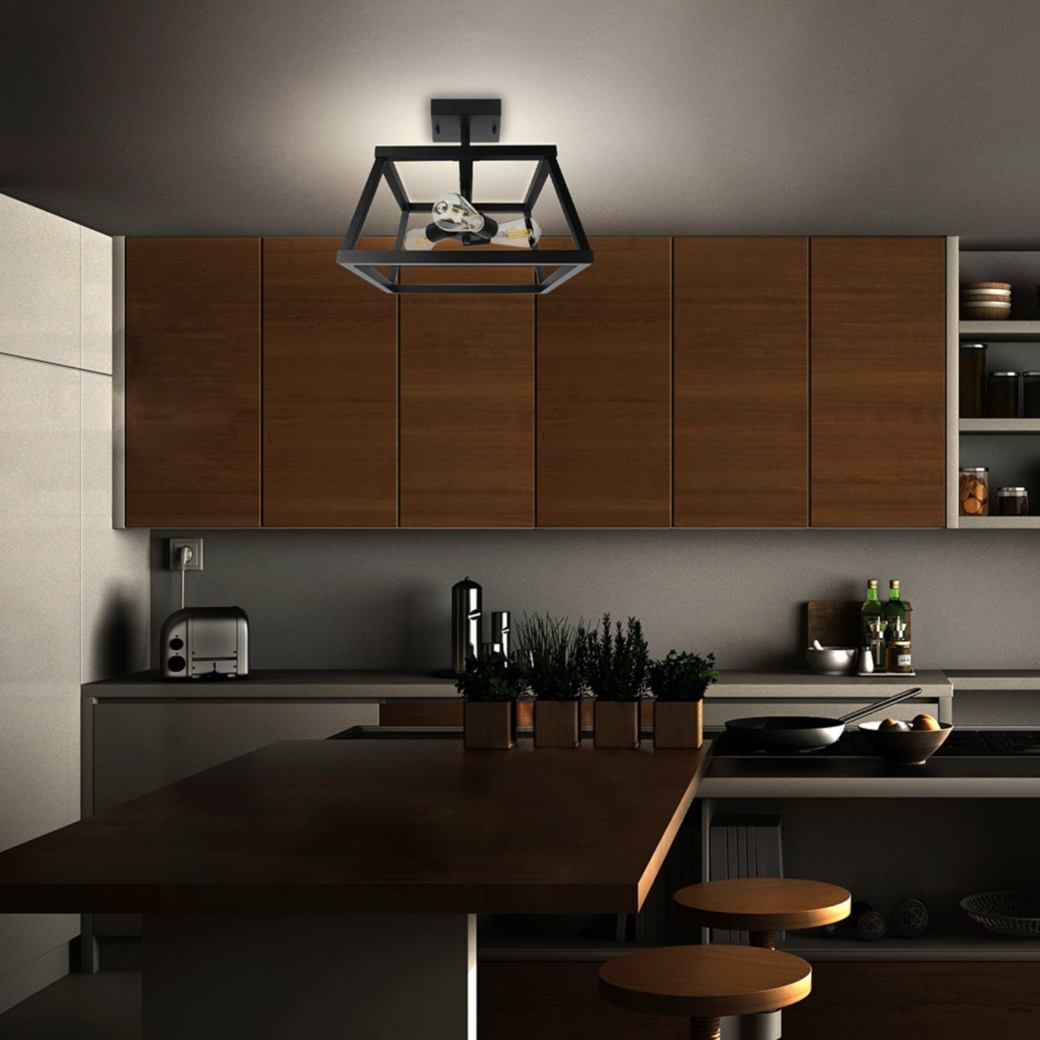 Katalyst Collection 15 in. Decorative 3-Light Trapezoid Semi-Flush Mount