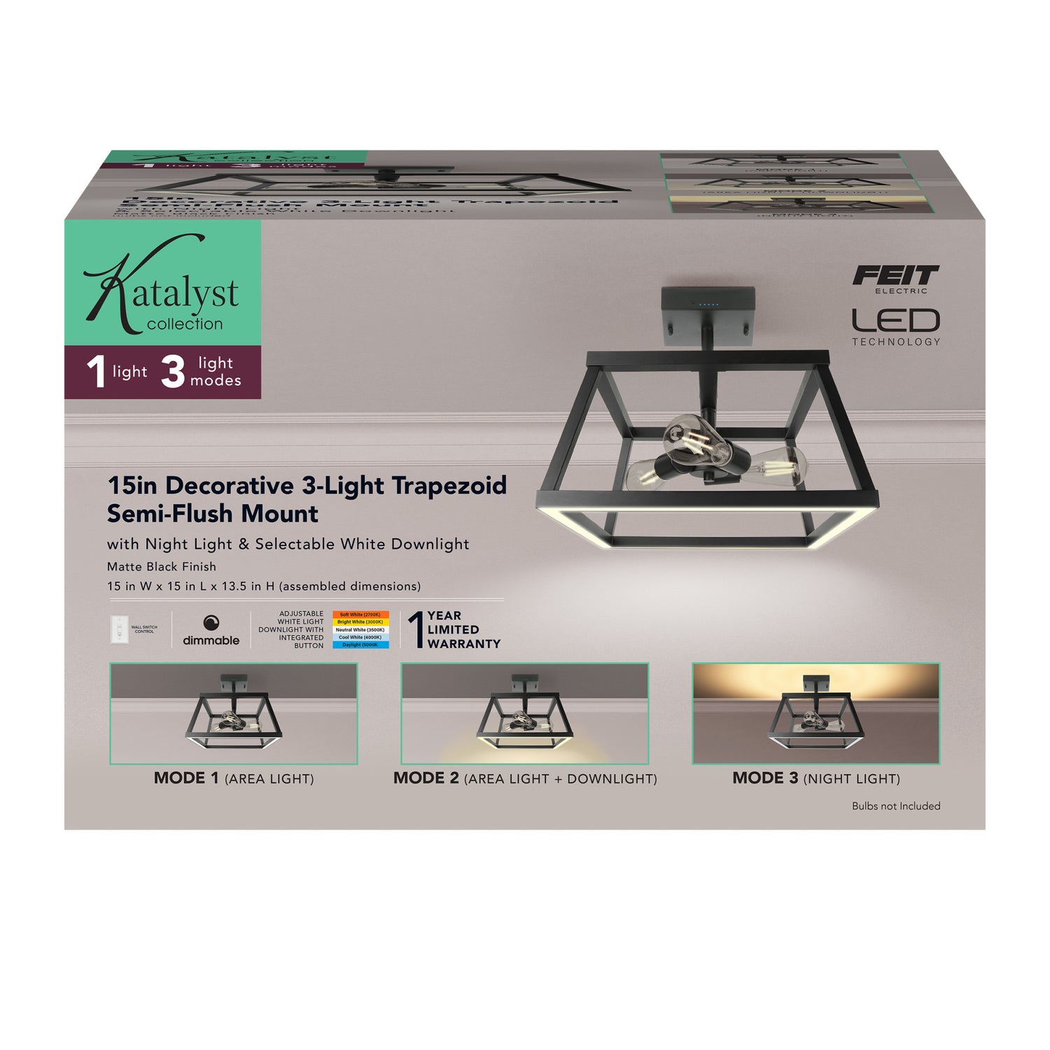 Katalyst Collection 15 in. Decorative 3-Light Trapezoid Semi-Flush Mount