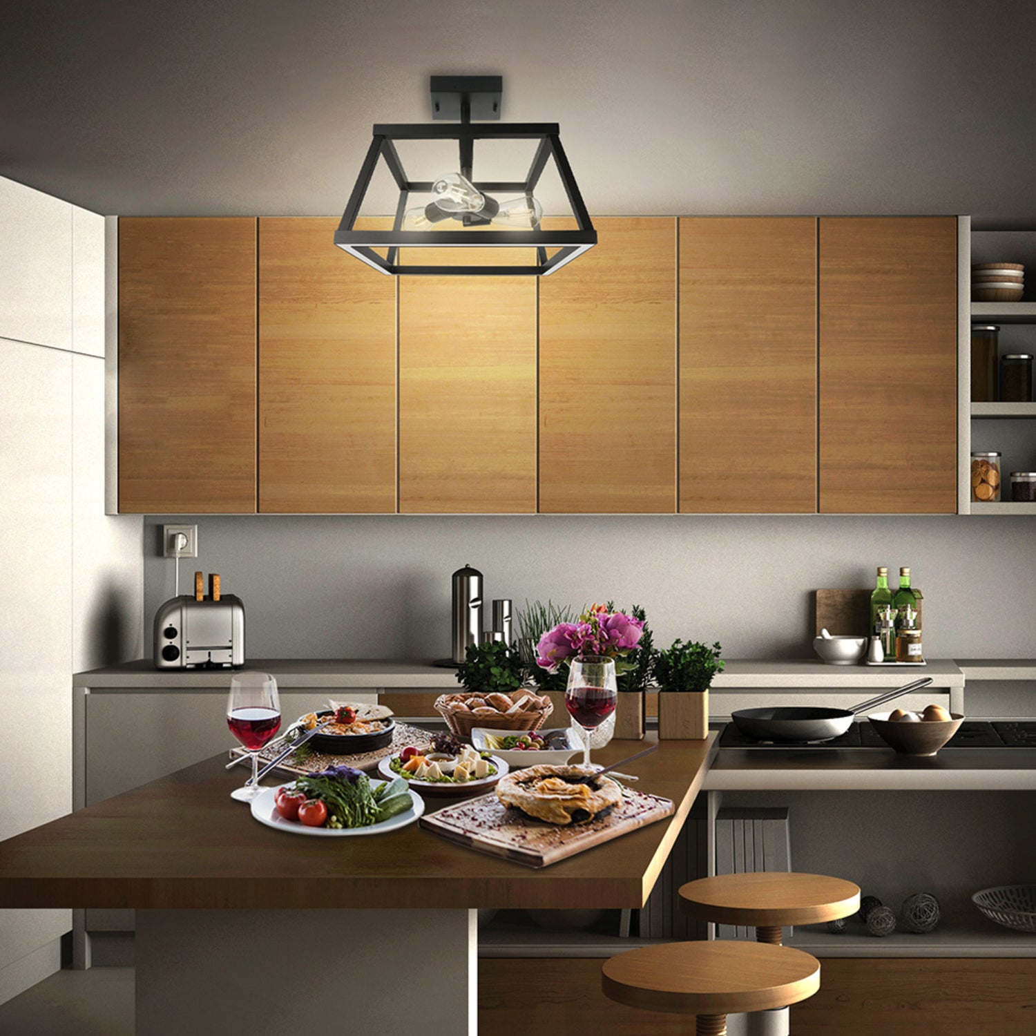 Katalyst Collection 15 in. Decorative 3-Light Trapezoid Semi-Flush Mount