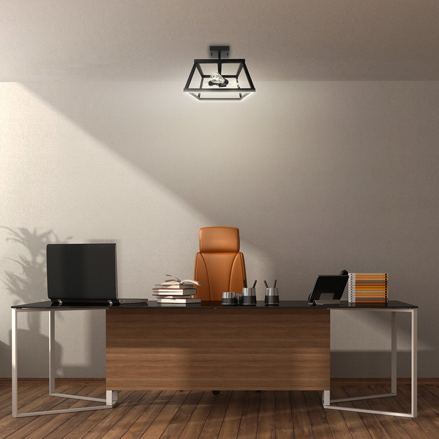 Katalyst Collection 15 in. Decorative 3-Light Trapezoid Semi-Flush Mount