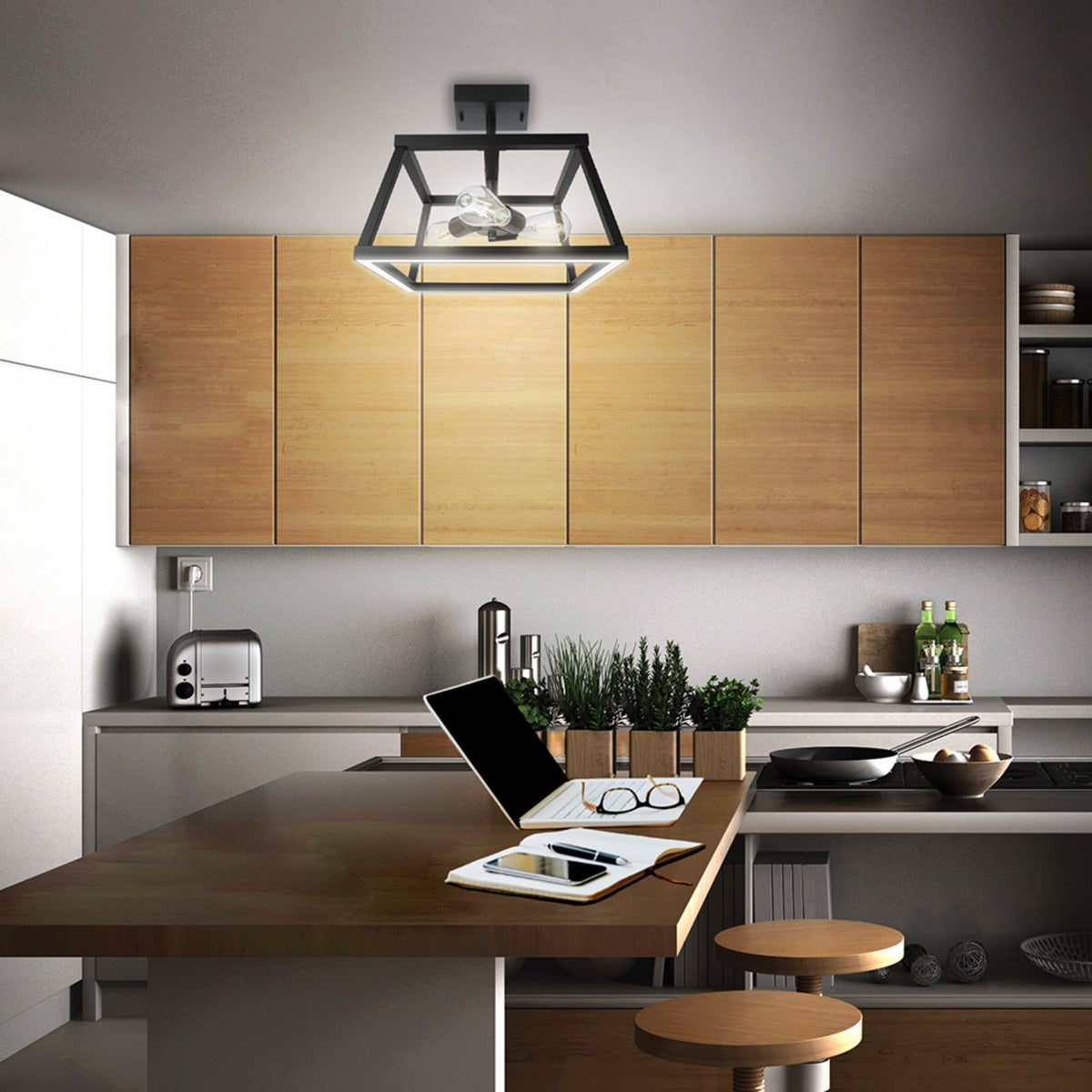 Katalyst Collection 15 in. Decorative 3-Light Trapezoid Semi-Flush Mount