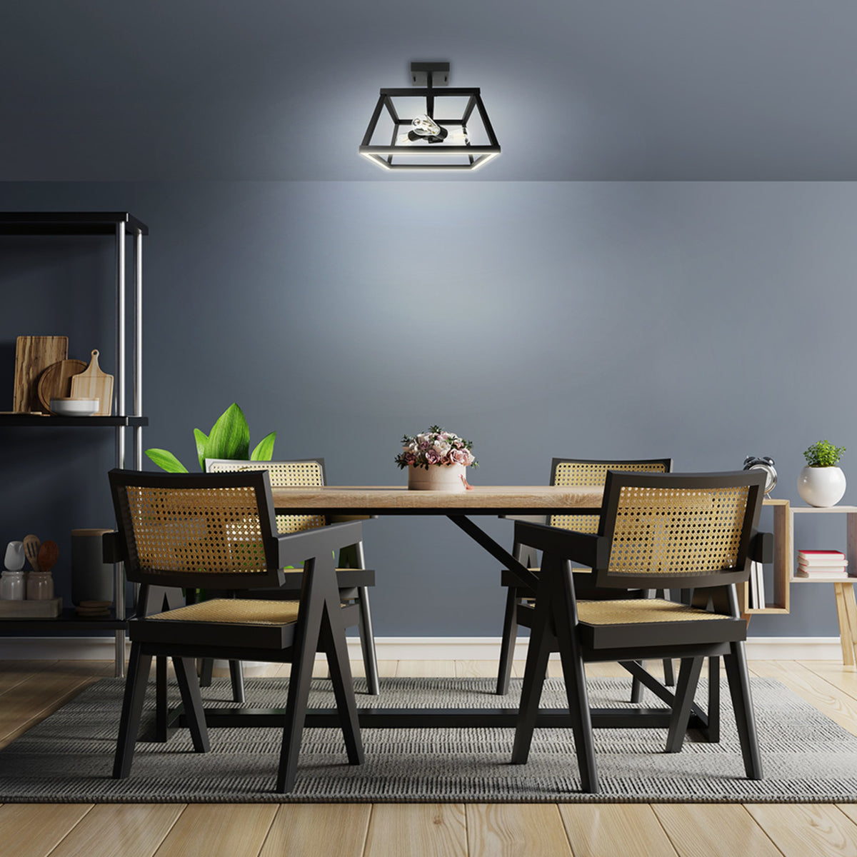 Katalyst Collection 15 in. Decorative 3-Light Trapezoid Semi-Flush Mount