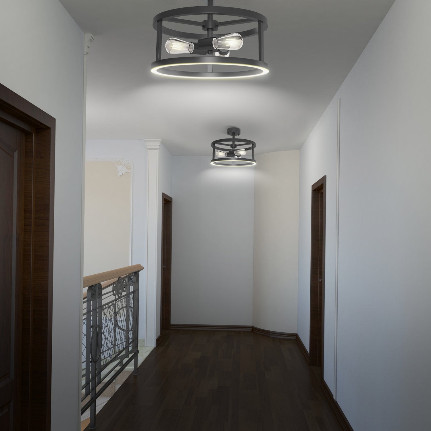 Katalyst Collection LED Semi Flush Decorative Ceiling Light Fixture Matte Black