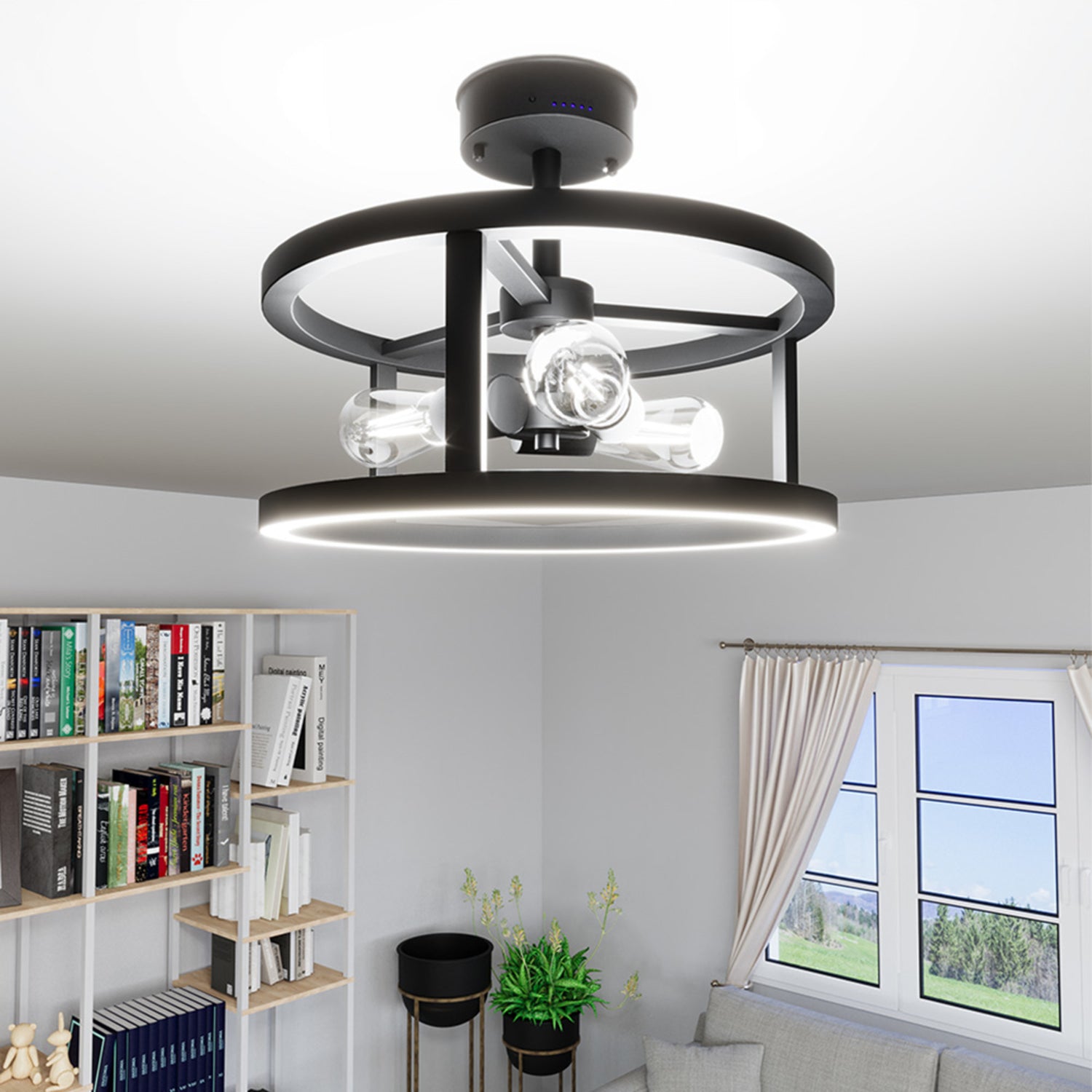 Katalyst Collection LED Semi Flush Decorative Ceiling Light Fixture Matte Black