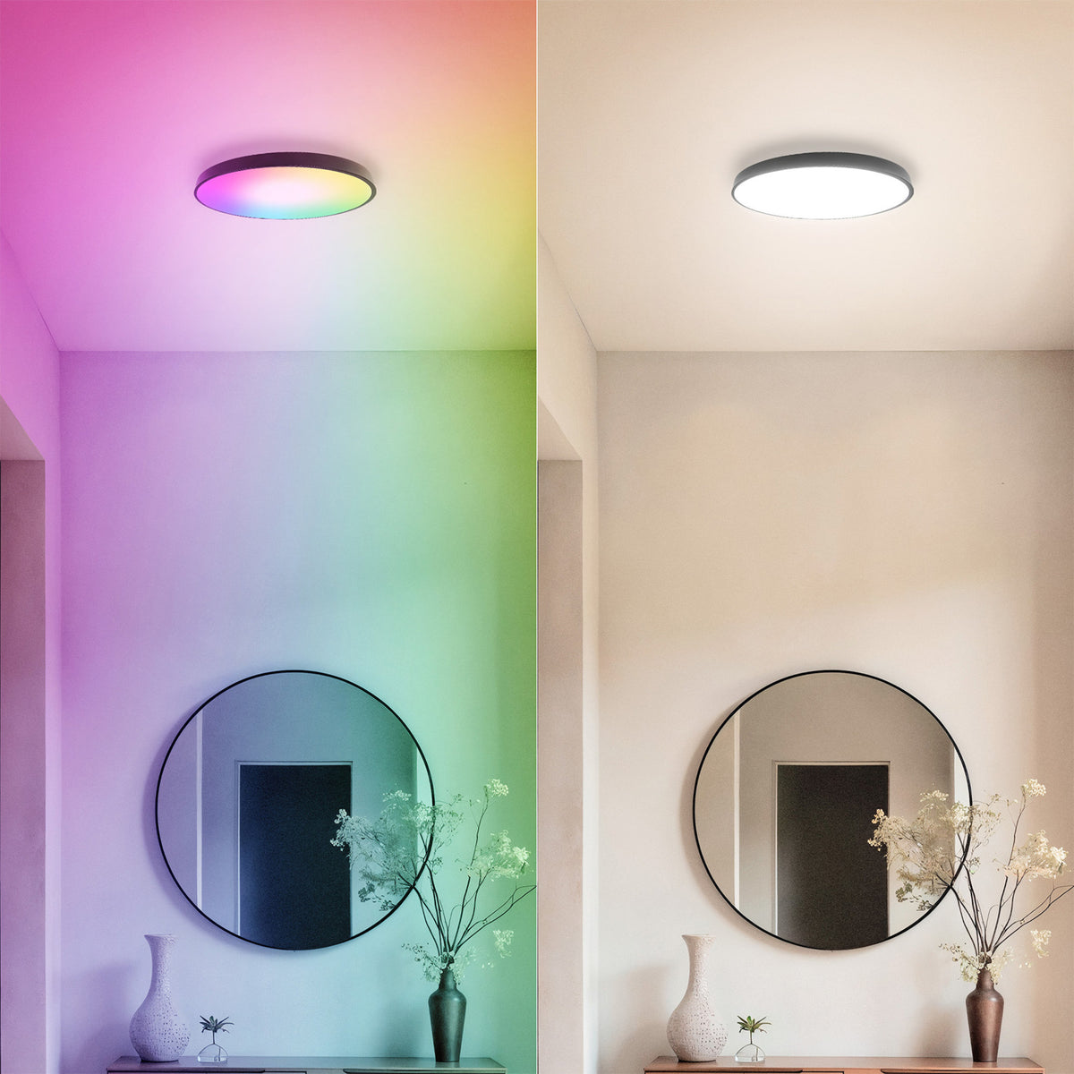 15 in. Round Smart Flush Mount Ceiling Light Fixture, Black