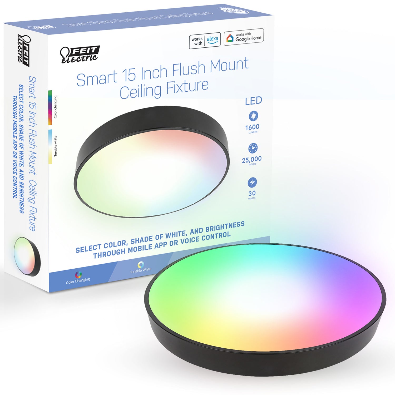 15 in. Round Smart Flush Mount Ceiling Light Fixture, Black