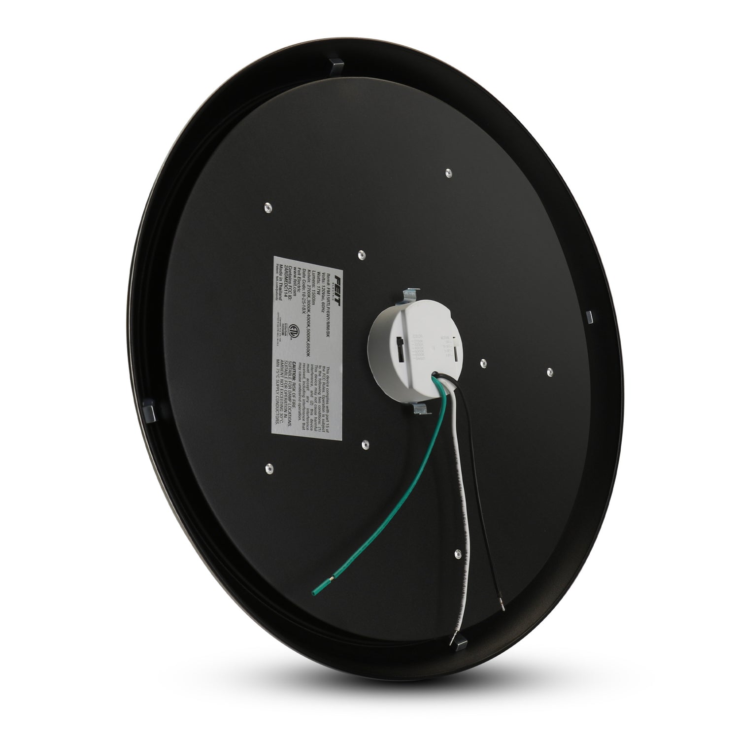 15 in. Round Adjustable White Flush Mount Motion Ceiling Light, Brushed Nickel or Matte Black Trim