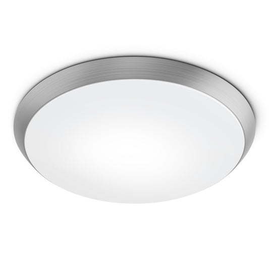 15 in. Round Adjustable White Flush Mount Motion Ceiling Light, Brushed Nickel or Matte Black Trim