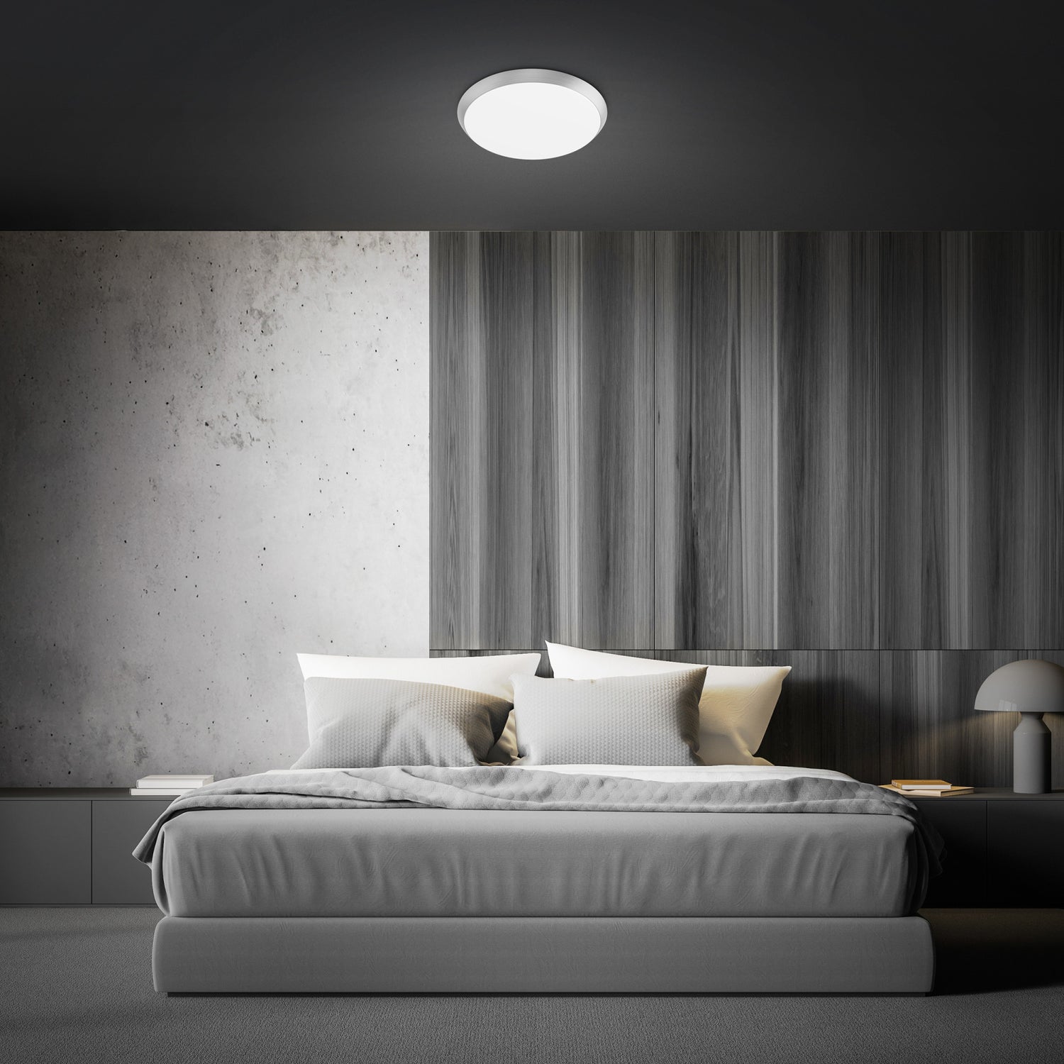 15 in. Round Adjustable White Flush Mount Motion Ceiling Light, Brushed Nickel or Matte Black Trim