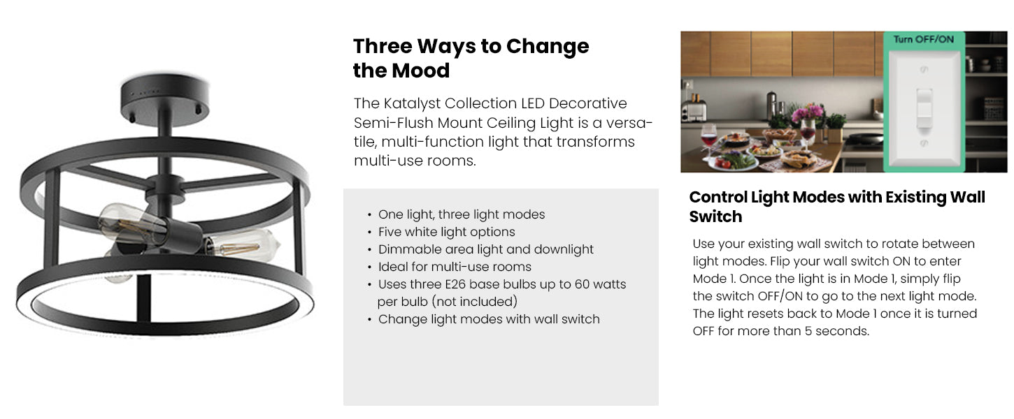 Katalyst Collection LED Semi Flush Decorative Ceiling Light Fixture ...