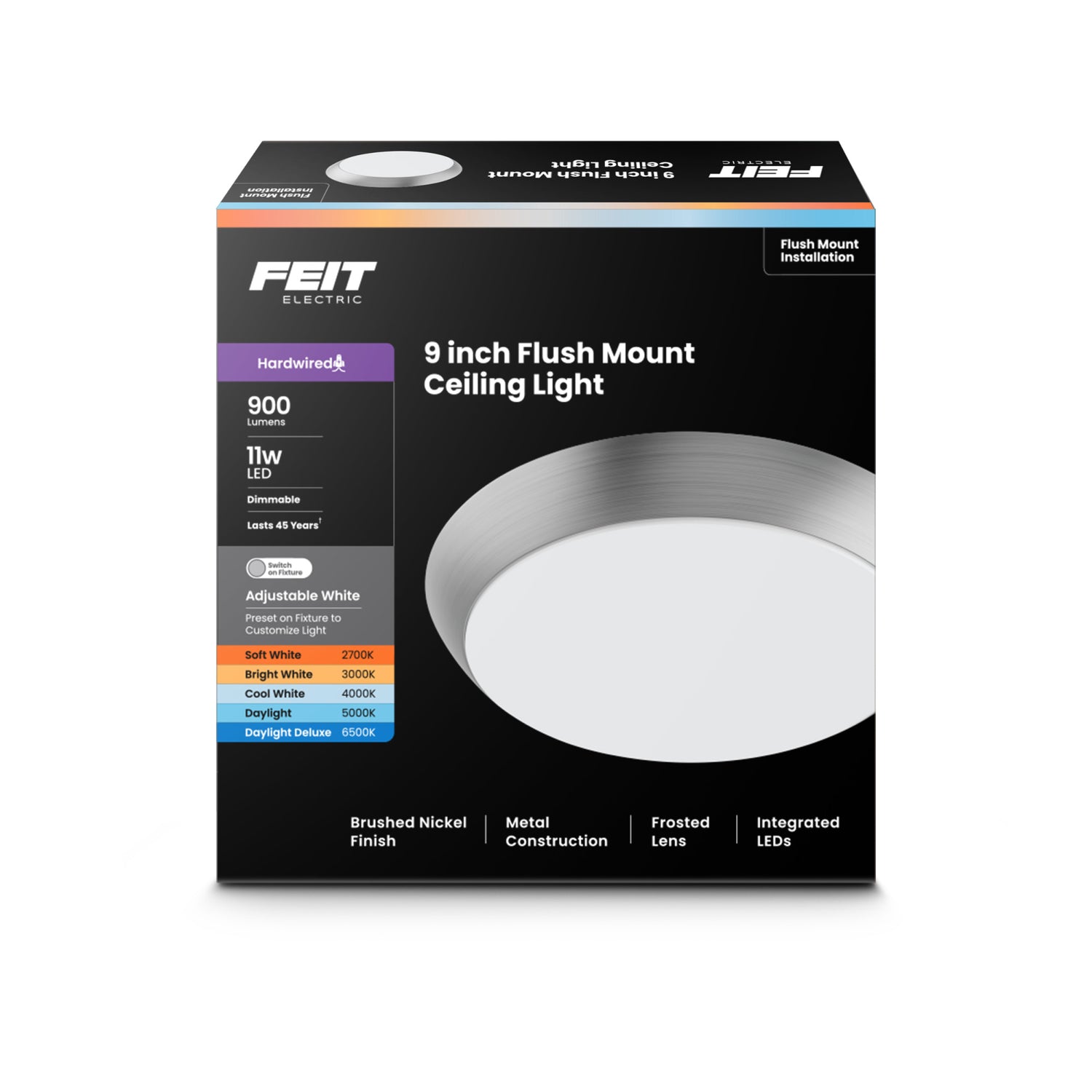 9 in. Dimmable Adjustable White LED Flush Mount Ceiling Fixture, Brushed Nickel