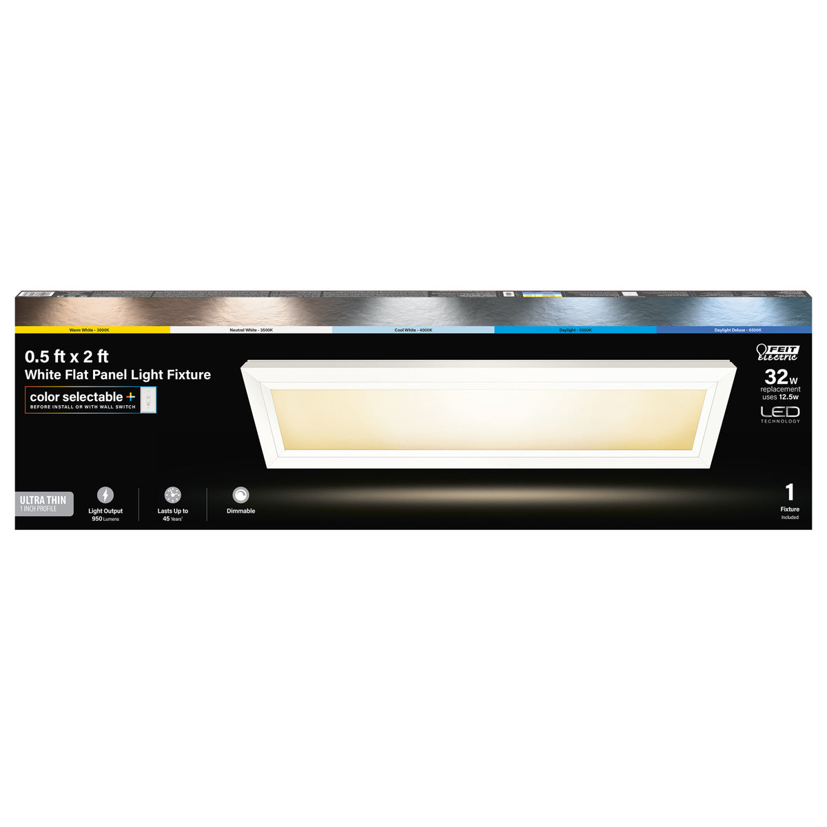 6 in. x 2 ft. 12.5W Selectable White Dimmable Integrated LED Edge-Lit Flat Panel Flush Mount Light with Switch Mode