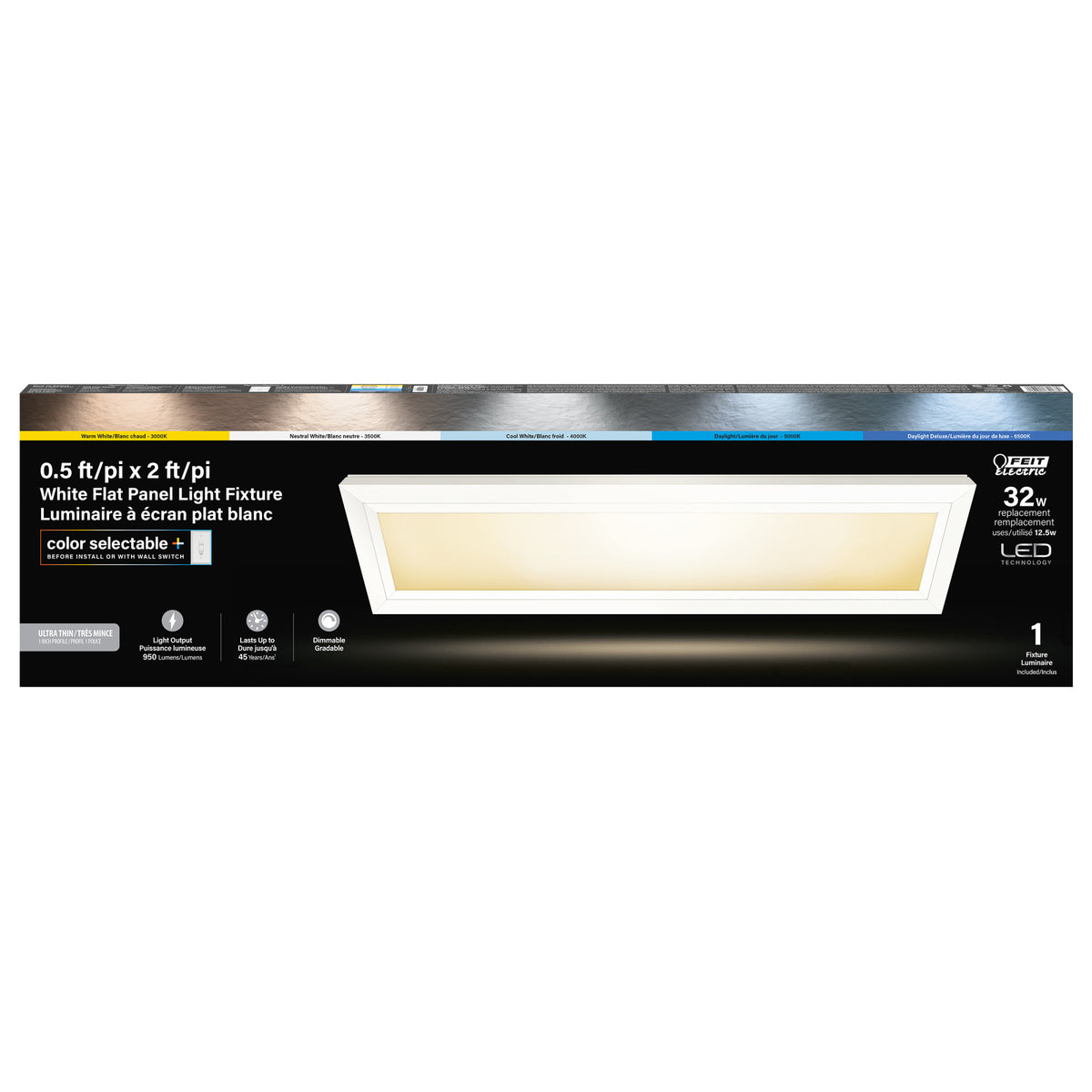 6 in. x 2 ft. 12.5W Selectable White Dimmable Integrated LED Edge-Lit Flat Panel Flush Mount Light with Switch Mode
