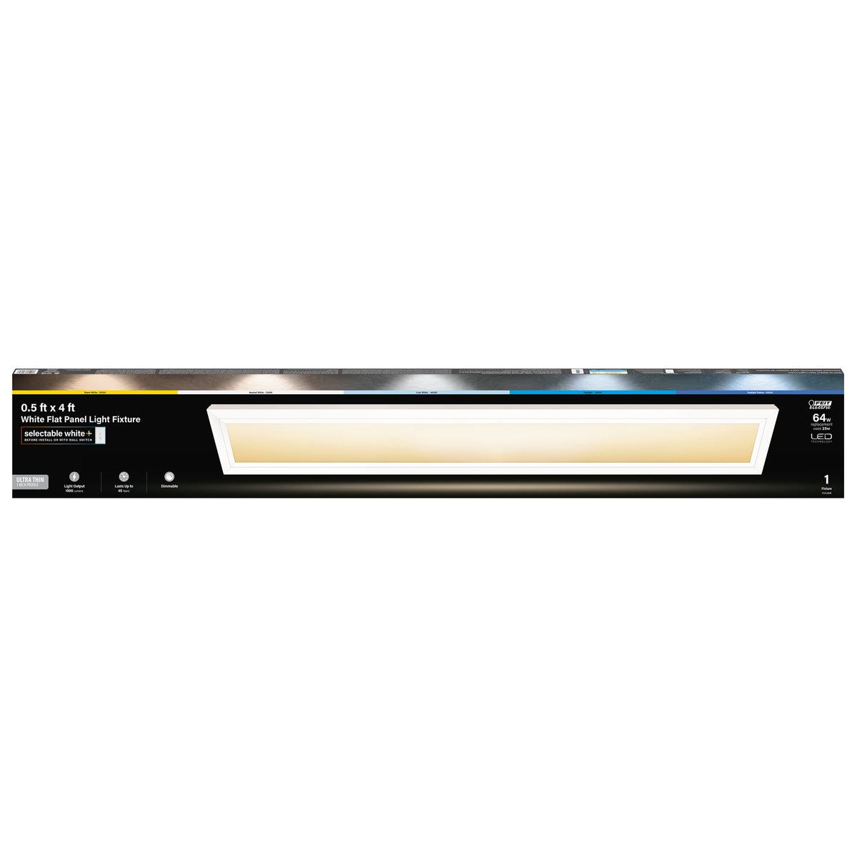 0.5 ft. x 4 ft. 25W Selectable White Dimmable Integrated LED Edge-Lit Flat Panel Flush Mount Light with Switch Mode, White