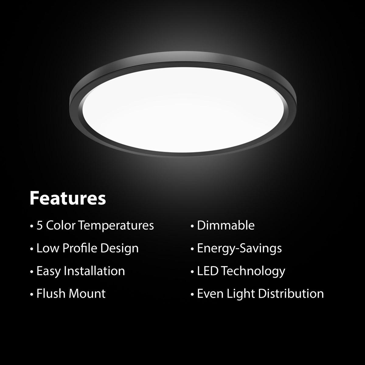 11 in. 13.7W (75W Replacement) Selectable White Round Black LED Flat Panel Ceiling Light with Switch Mode (2-Pack)