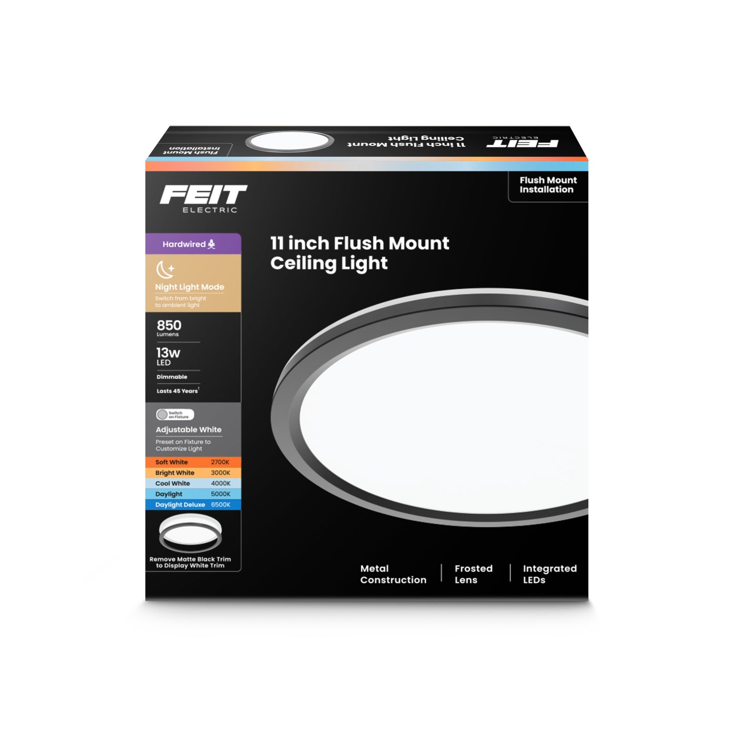 11 in. Adjustable White LED Flat Panel Ceiling Light with Night Light and Interchangeable Trim