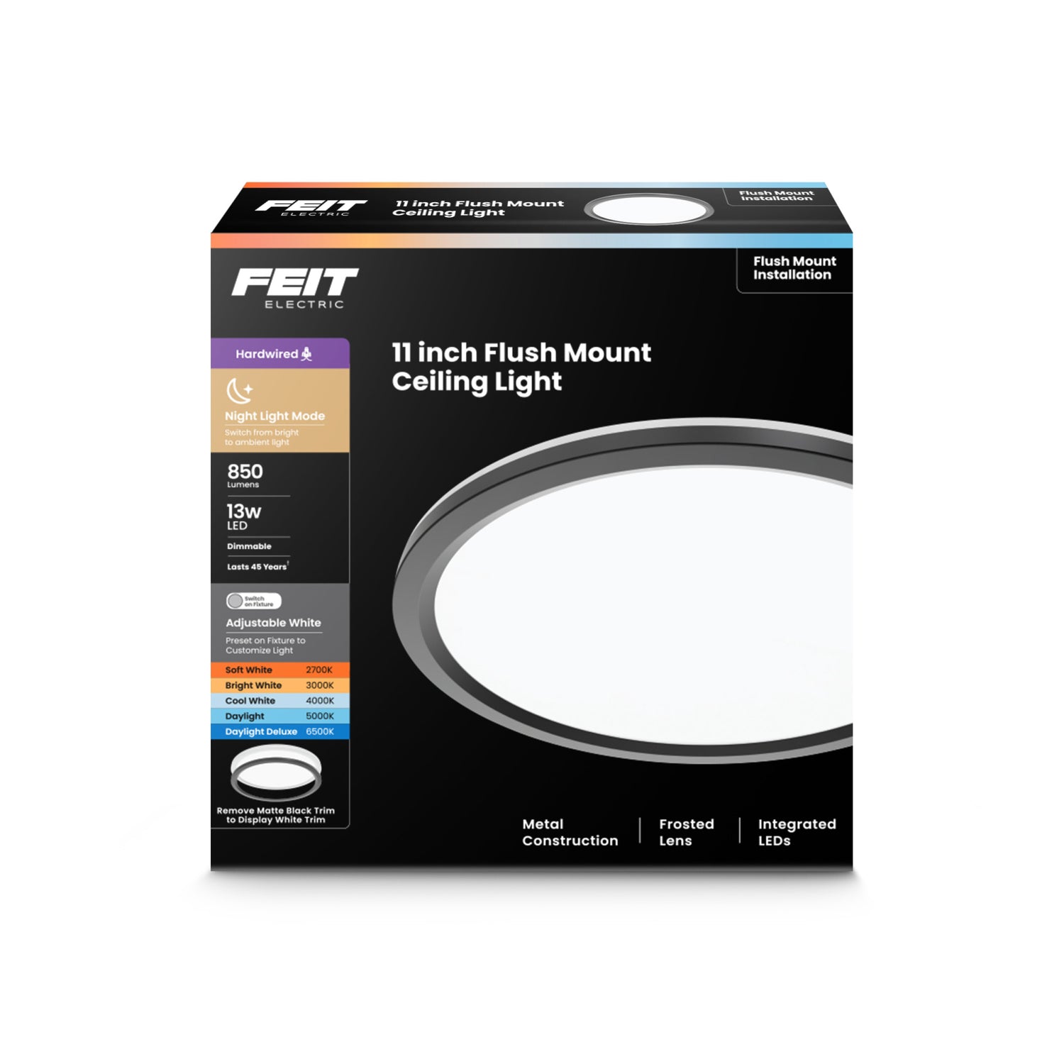 11 in. Adjustable White LED Flat Panel Ceiling Light with Night Light and Interchangeable Trim