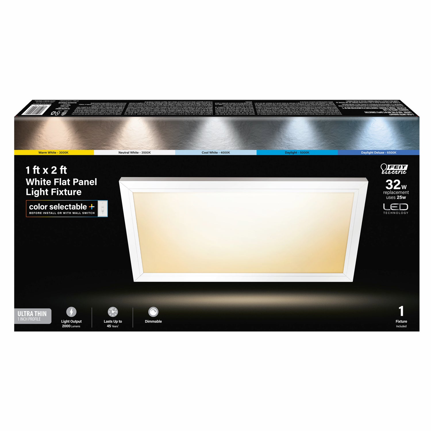 1 ft. x 2 ft. 25W Color Selectable (5CCT) Dimmable Edge-Lit Flat Panel Flush Mount Light, White