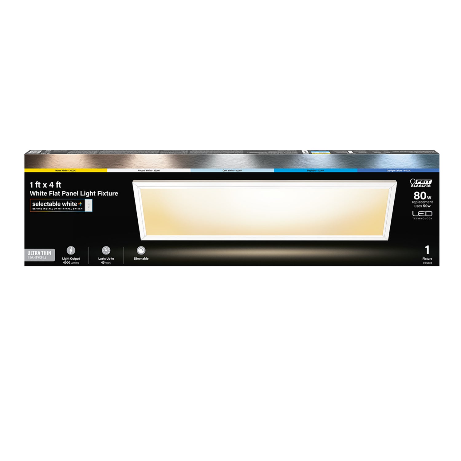 1 ft. x 4 ft. 50W Selectable White (5CCT) Dimmable Integrated LED Edge-Lit Flat Panel Flush Mount with Switch Mode