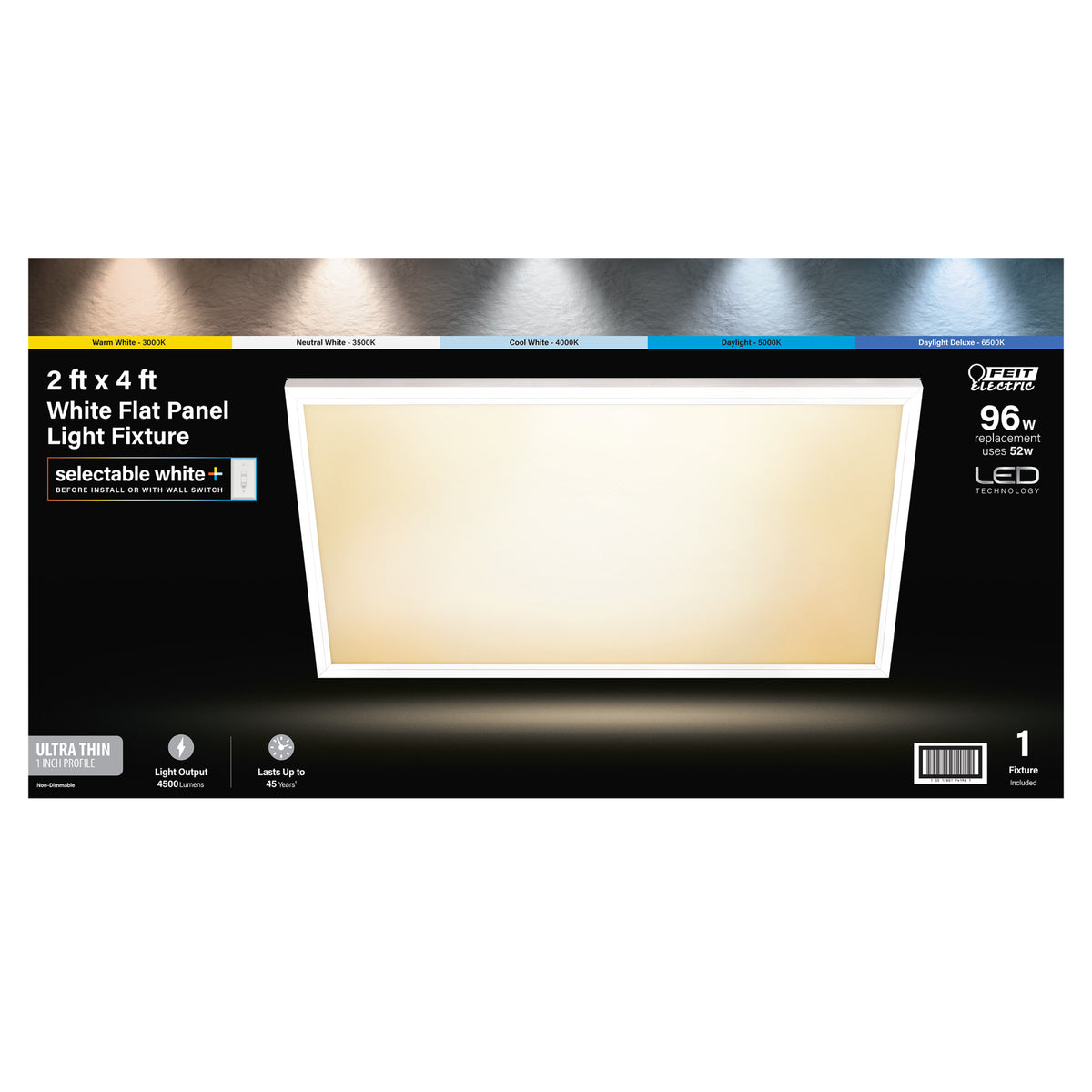 2 ft. x 4 ft. 52W Selectable White Integrated Edge-Lit Flat Panel T-Bar Grid Flush Mount LED Light Troffer with Switch Mode