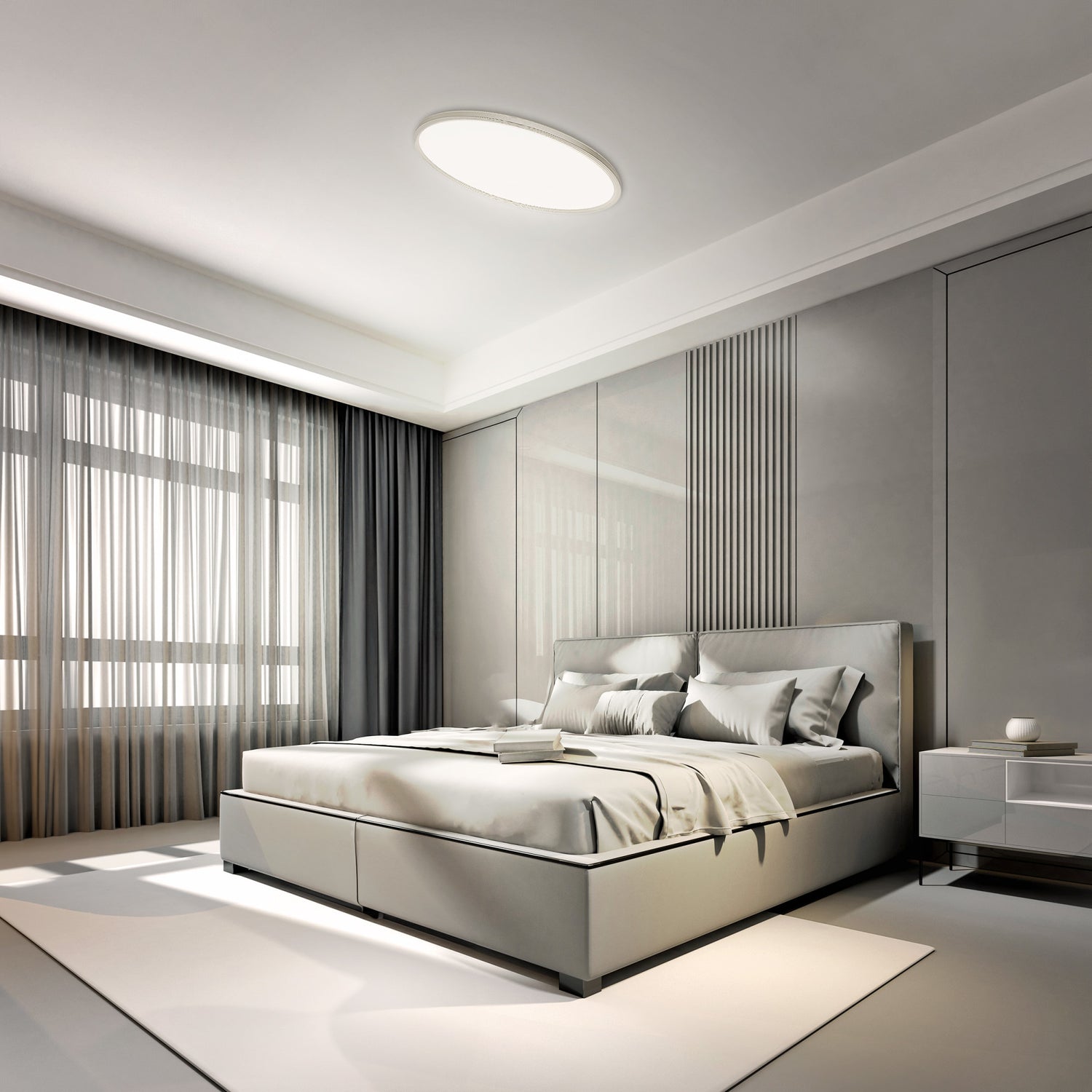 32 in. 50W 6-Way Selectable White Oval Nickel and Matte Black Edge-lit Flat Panel Ceiling Light with Switch Mode