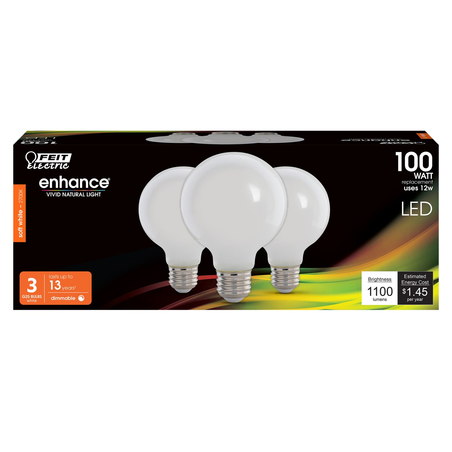 12W (100W Replacement) Soft White (2700K) E26 Base G25 Frost Filament LED Bulb (3-Pack)
