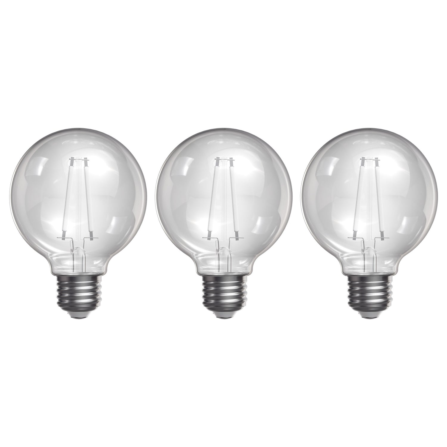 2.5W (25W Replacement) Soft White (2700K) Globe Shape (E26 Base) Exposed White Filament LED Bulb (3-Pack)