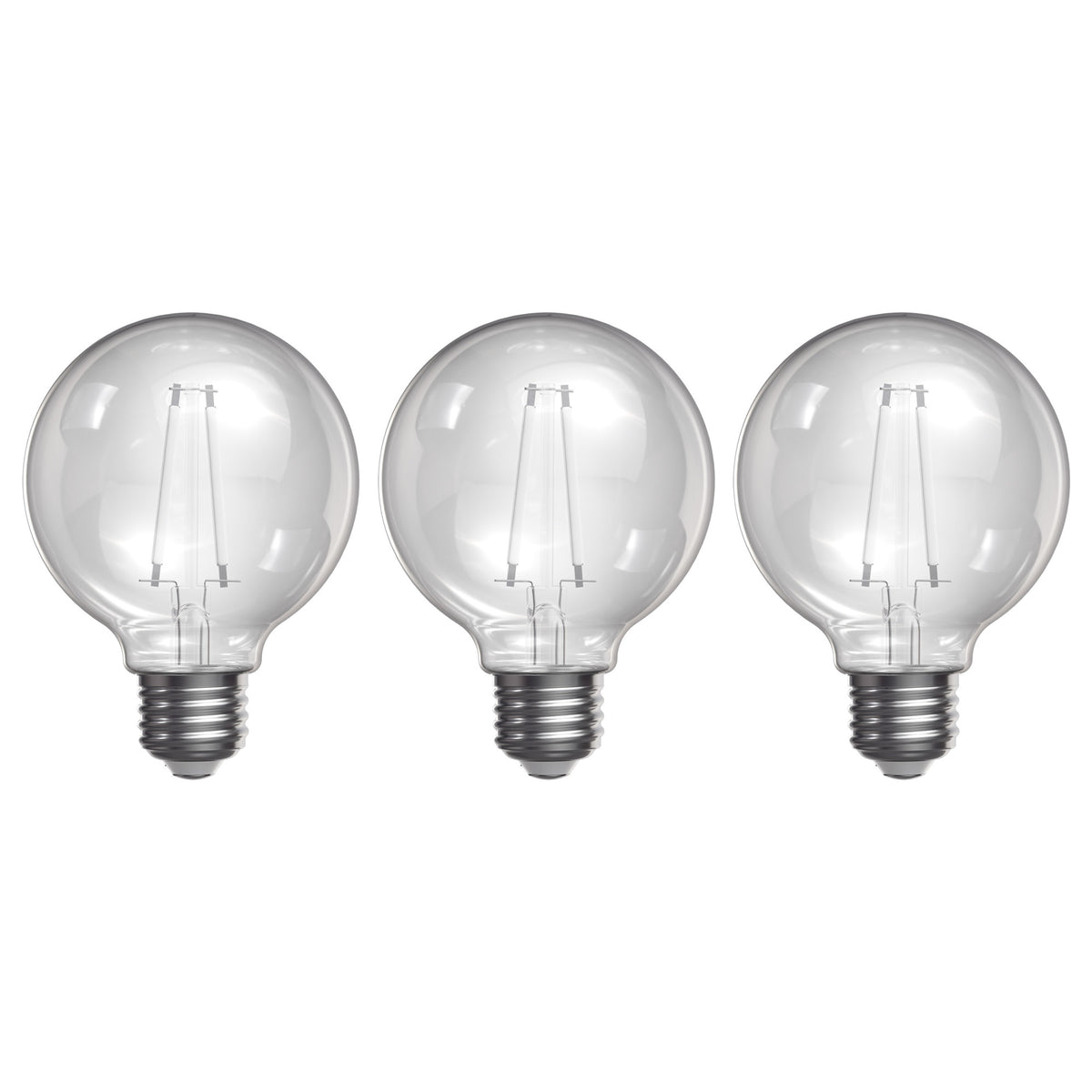 2.5W (25W Replacement) Soft White (2700K) Globe Shape (E26 Base) Exposed White Filament LED Bulb (3-Pack)