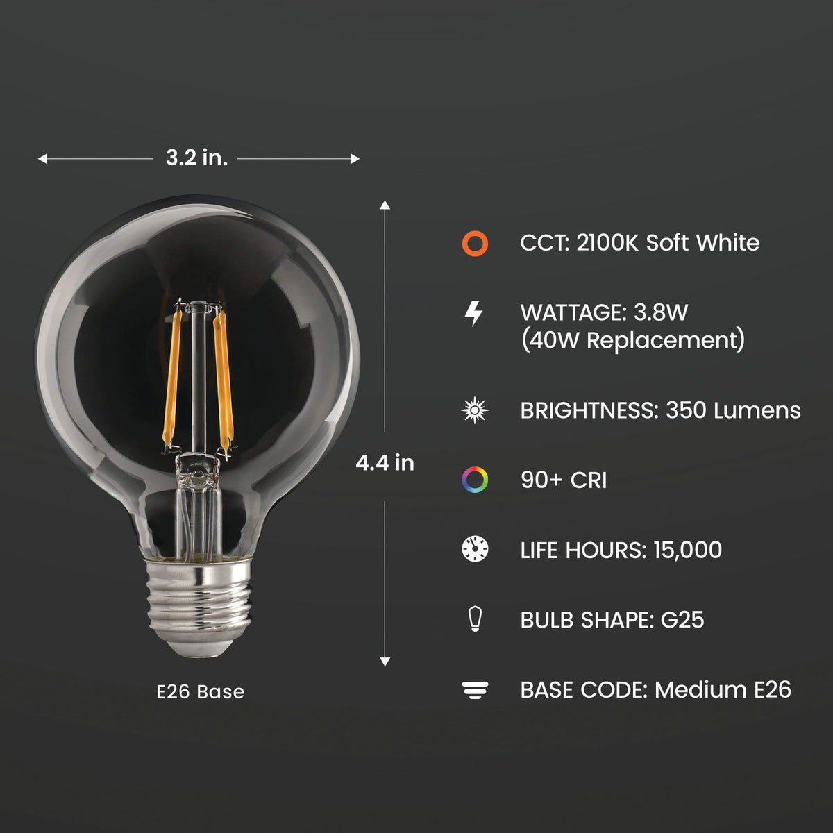 40W Replacement G25 Soft White Dimmable Enhance Glass Filament Globe LED (3-Pack)