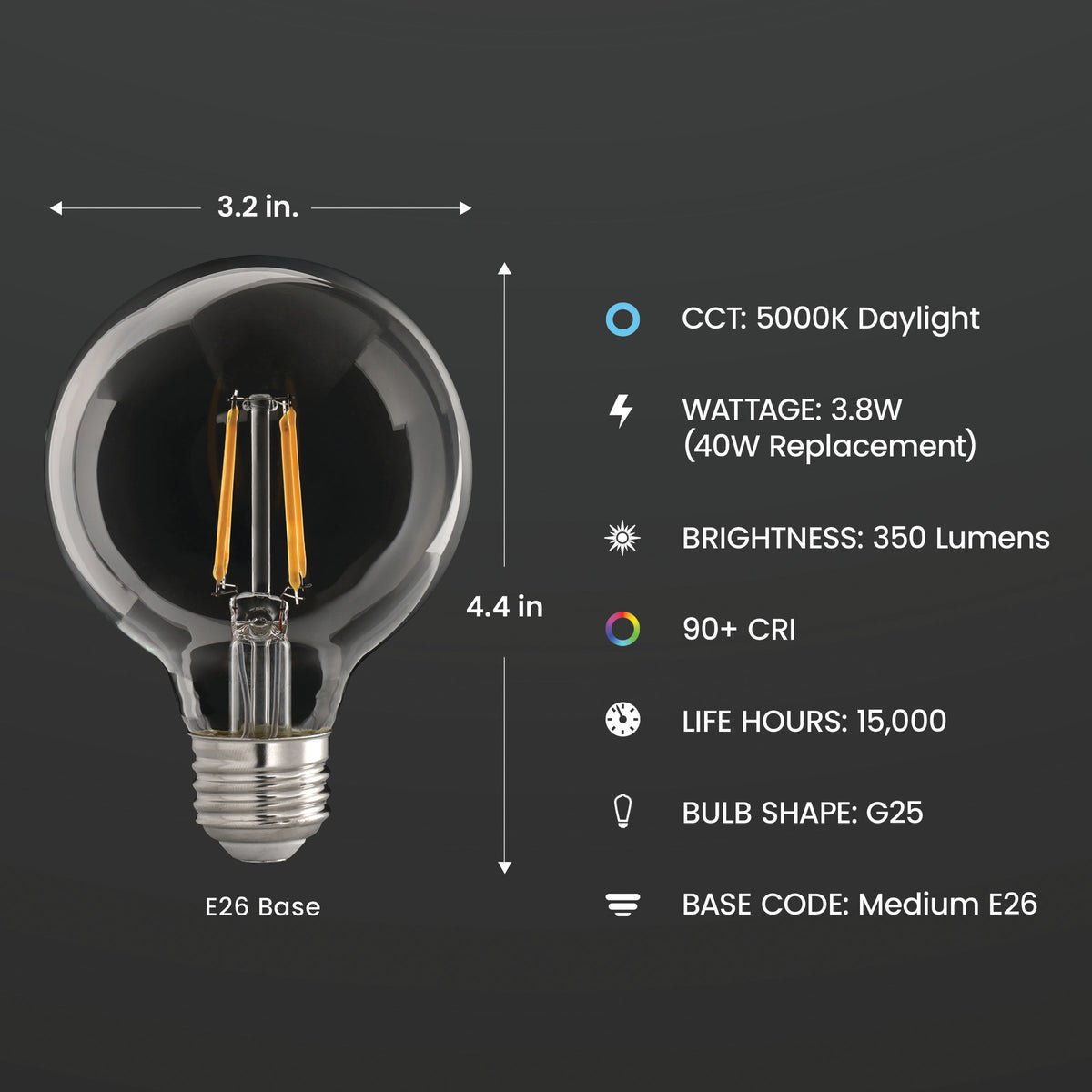 40W Replacement G25 Daylight Dimmable Enhance Glass Filament Globe LED (3-Pack)