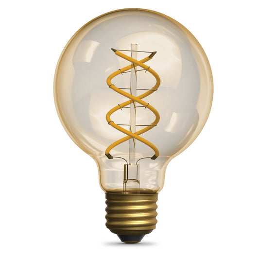 3.8W (40W Replacement) Amber G25 Globe E26 Dimmable Vintage Spiral Filament LED Bulb, Warm Light