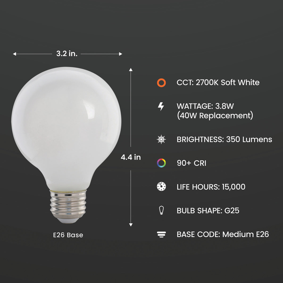 40W Replacement G25 Soft White Dimmable White Enhance Glass Filament Globe LED (3-Pack)