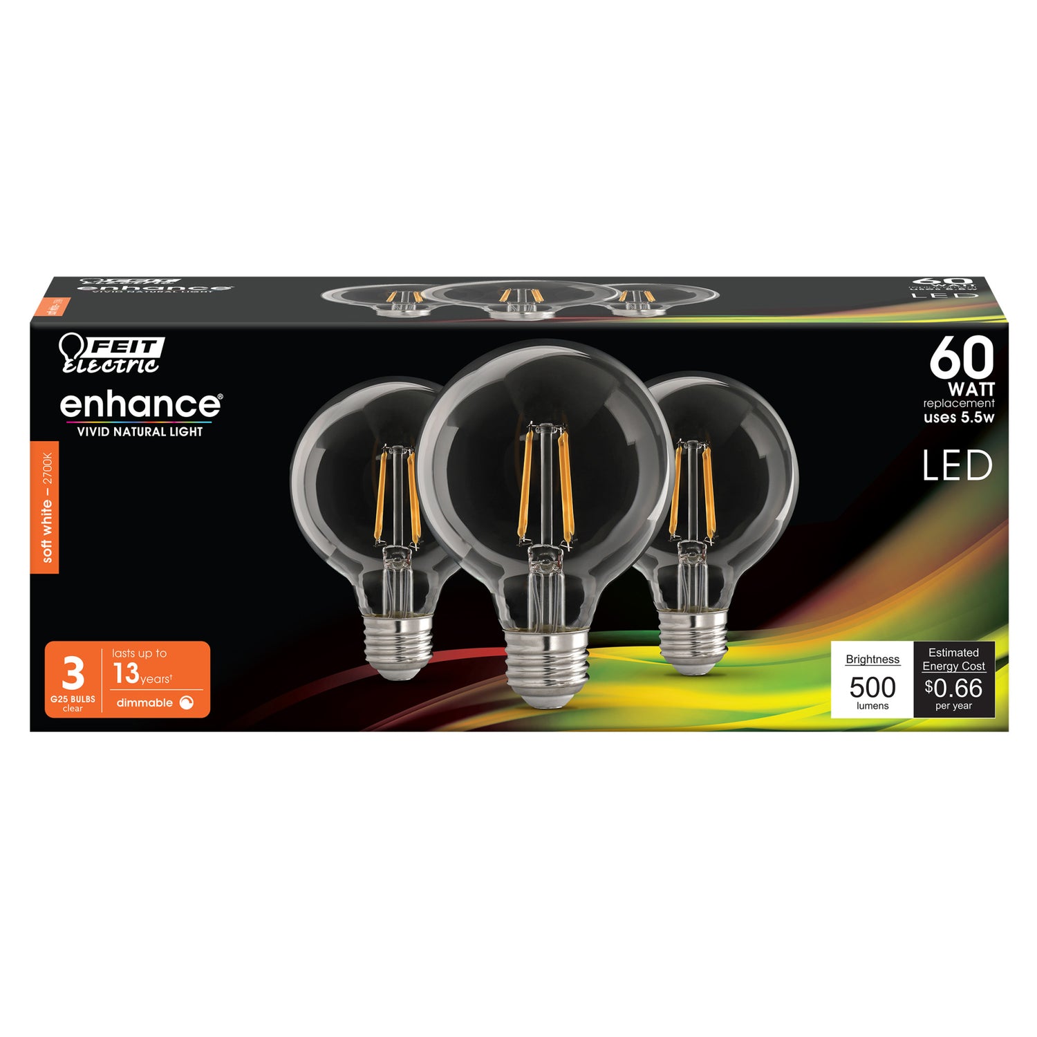 60W Replacement G25 Soft White Dimmable Enhance Glass Filament Globe LED (3-Pack)