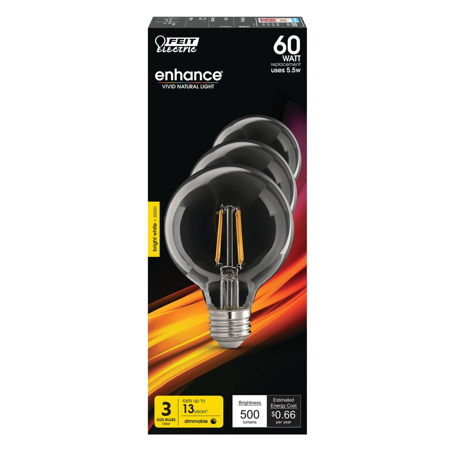 60W Replacement G25 Bright White Dimmable Enhance Glass Filament Globe LED (3-Pack)